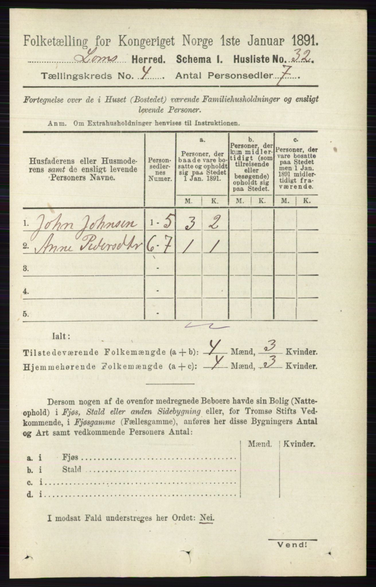 RA, Folketelling 1891 for 0514 Lom herred, 1891, s. 1487