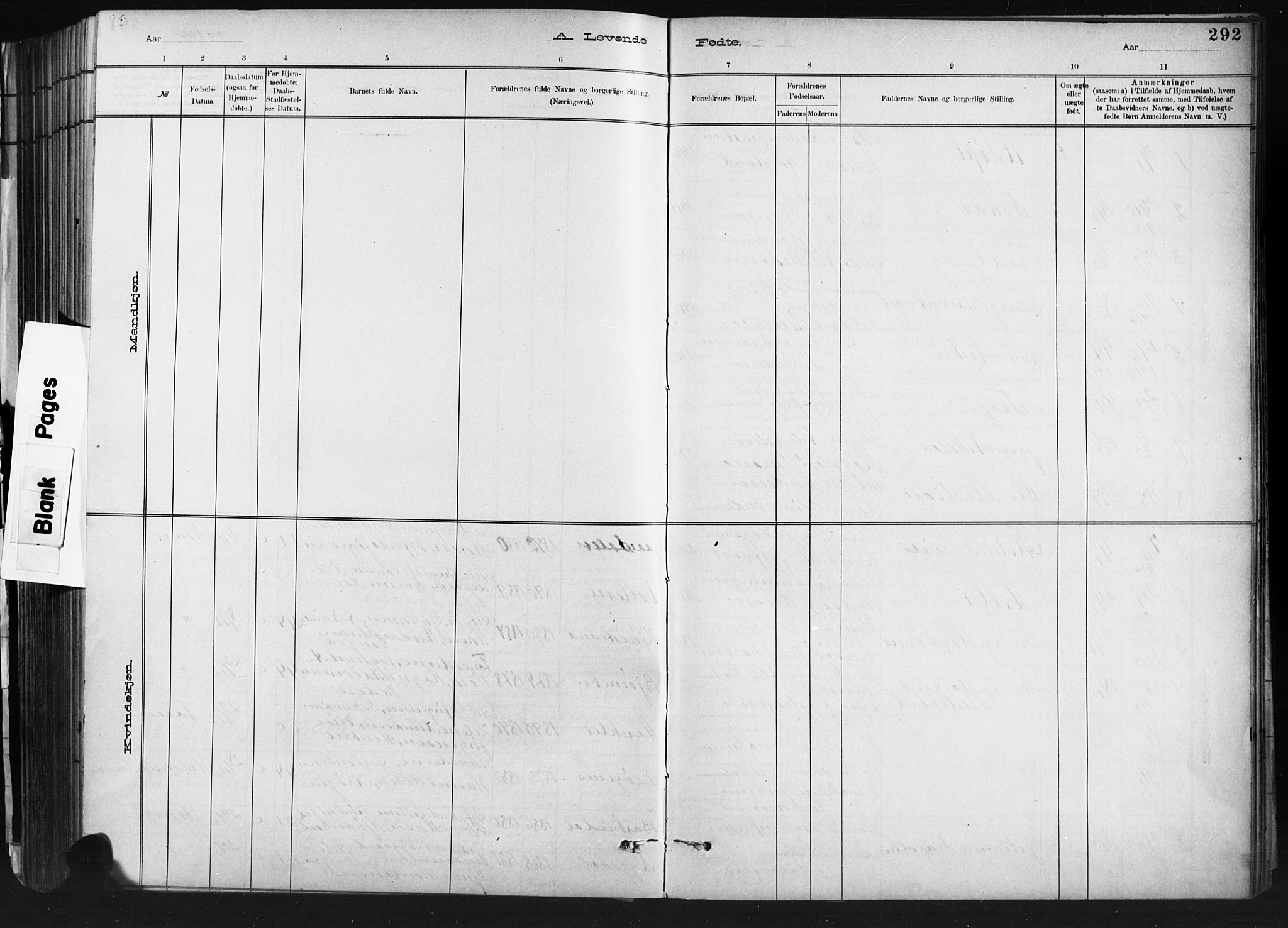 Barbu sokneprestkontor, SAK/1111-0003/F/Fb/L0002: Klokkerbok nr. B 2, 1890-1922, s. 292