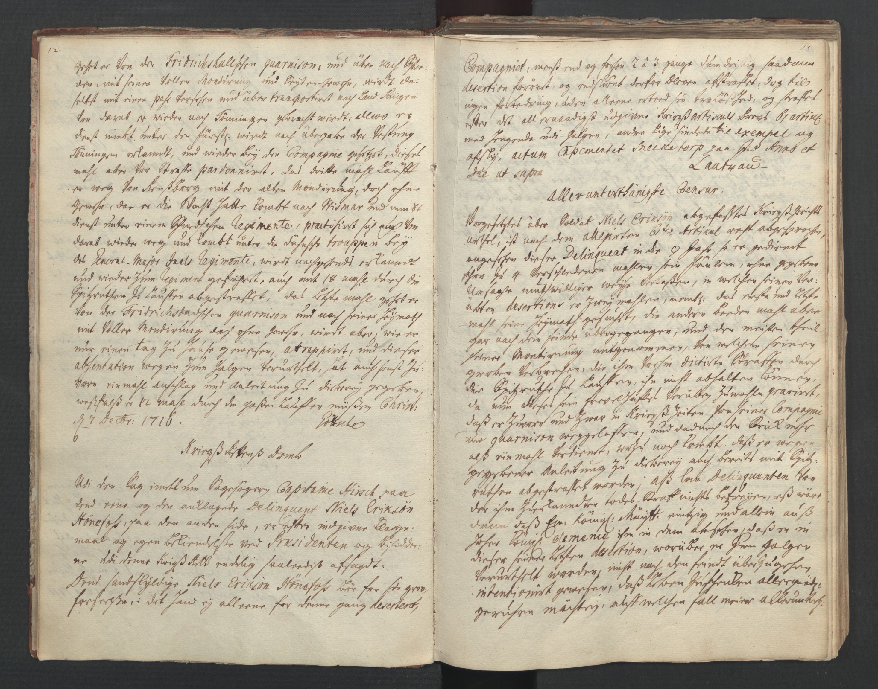 Forsvaret, Generalauditøren, AV/RA-RAFA-1772/F/Fg/Fga/L0003: Justitsprotokoller, 1716-1720, s. 12-13