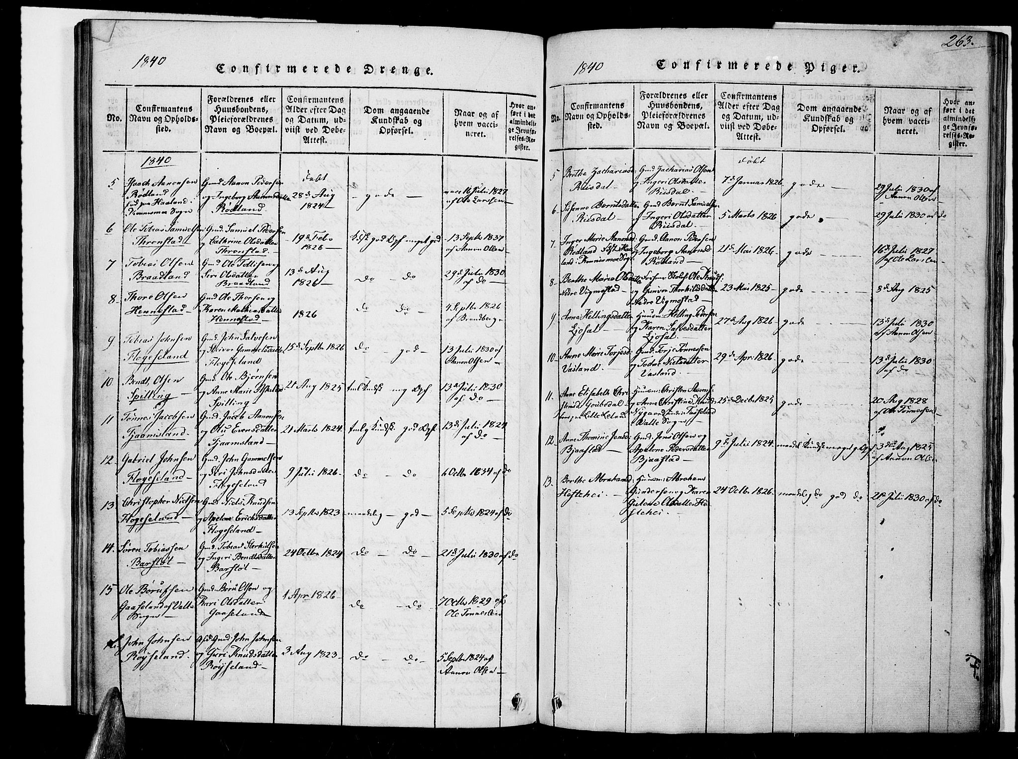 Nord-Audnedal sokneprestkontor, SAK/1111-0032/F/Fa/Fab/L0001: Ministerialbok nr. A 1, 1816-1858, s. 263
