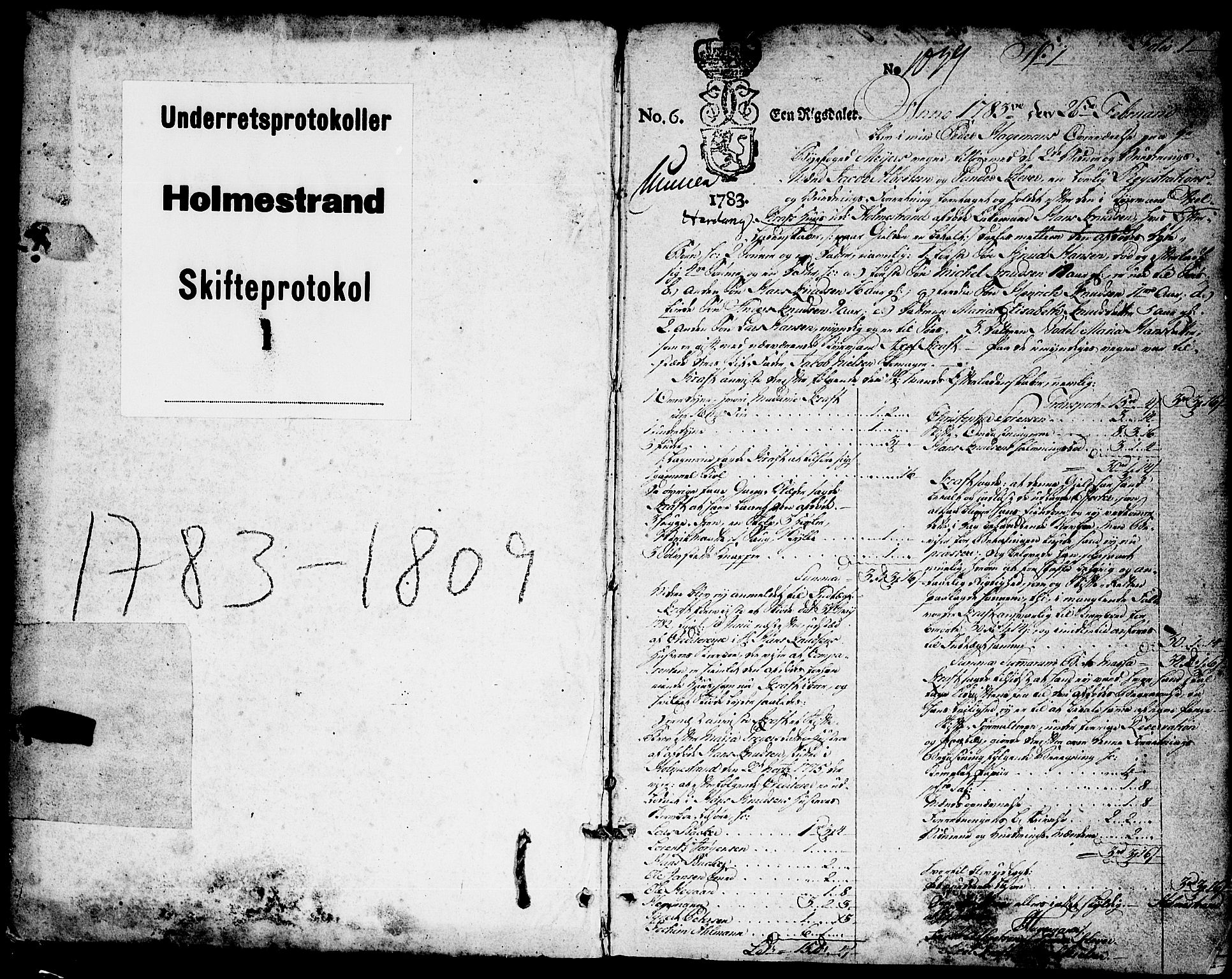 Tønsberg byfogd, AV/SAKO-A-224/H/Hb/L0006: Skifteprotokoll, 1783-1809, s. 0b-1a