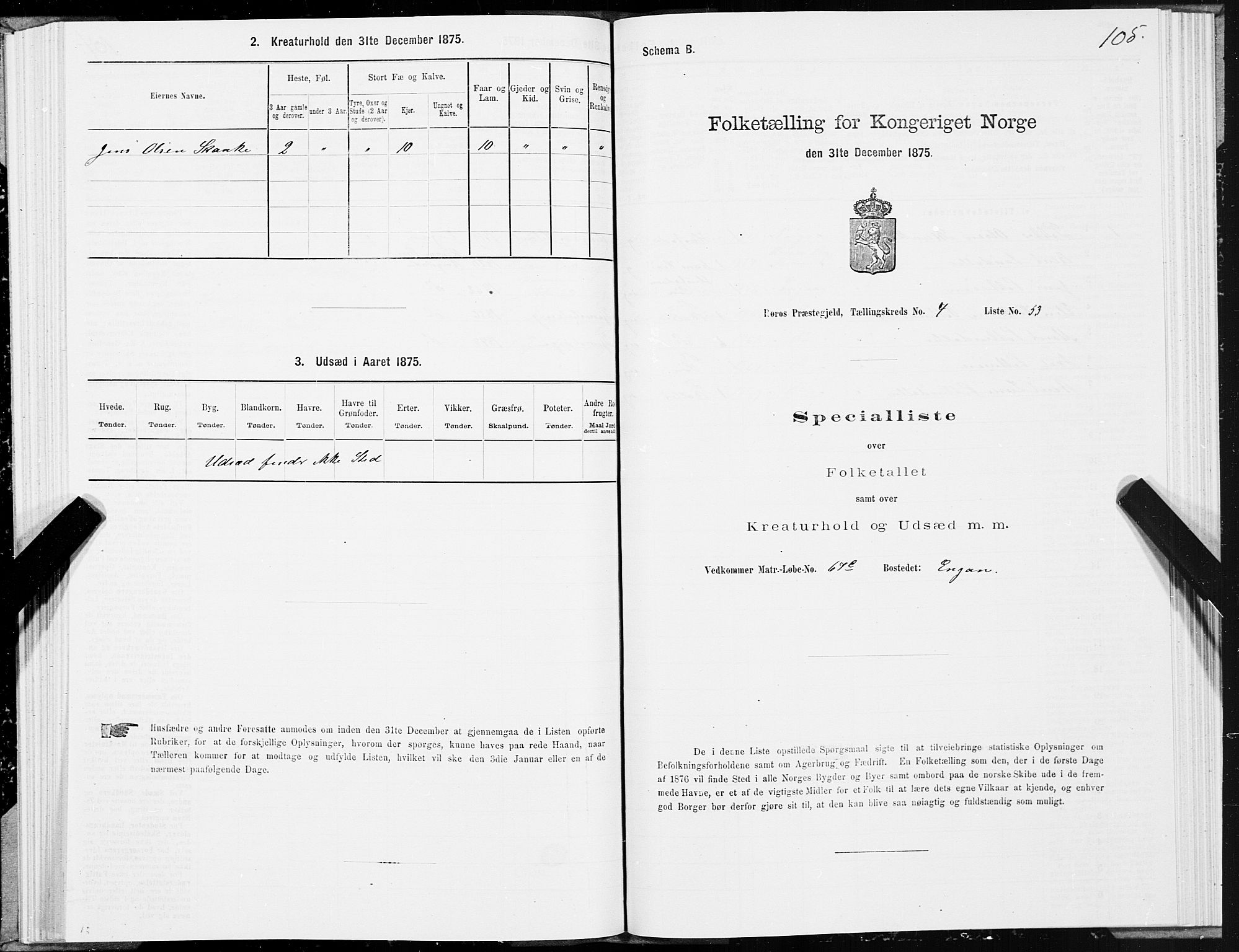 SAT, Folketelling 1875 for 1640P Røros prestegjeld, 1875, s. 3105