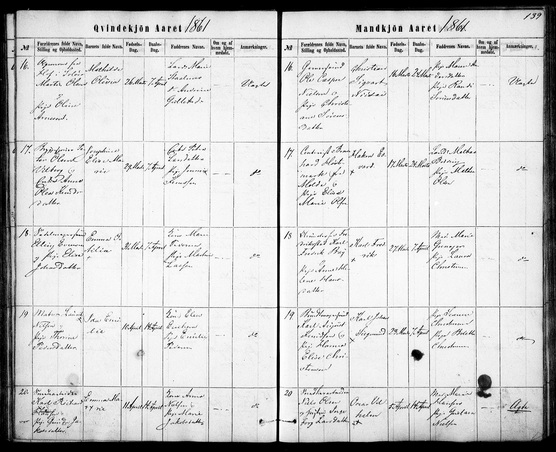 Rikshospitalet prestekontor Kirkebøker, AV/SAO-A-10309b/F/L0004: Ministerialbok nr. 4, 1853-1870, s. 139