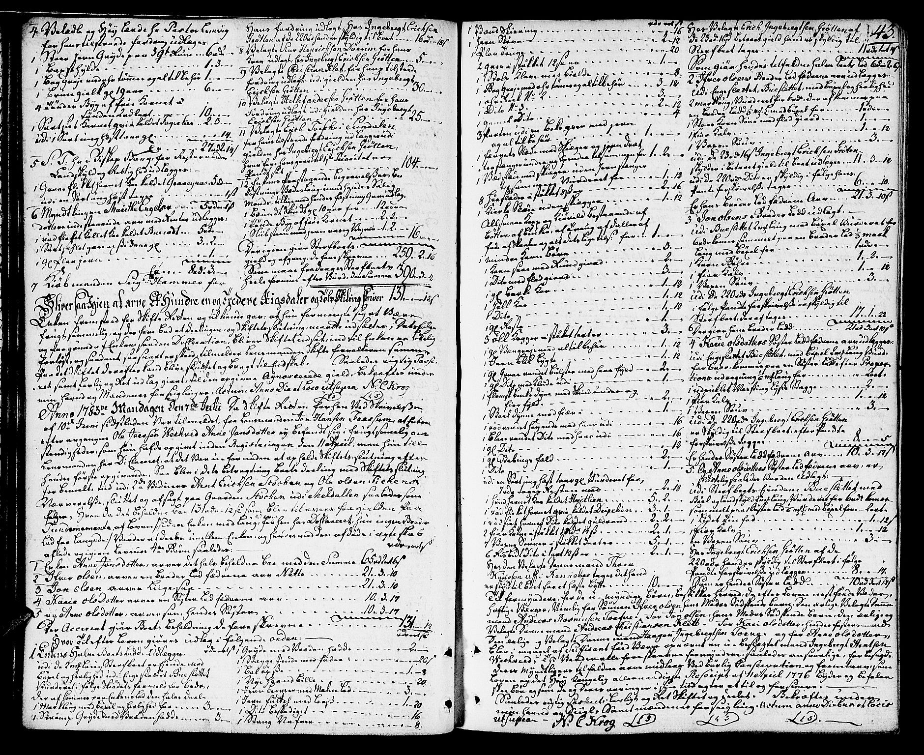 Orkdal sorenskriveri, AV/SAT-A-4169/1/3/3Aa/L0008: Skifteprotokoller, 1782-1796, s. 42b-43a