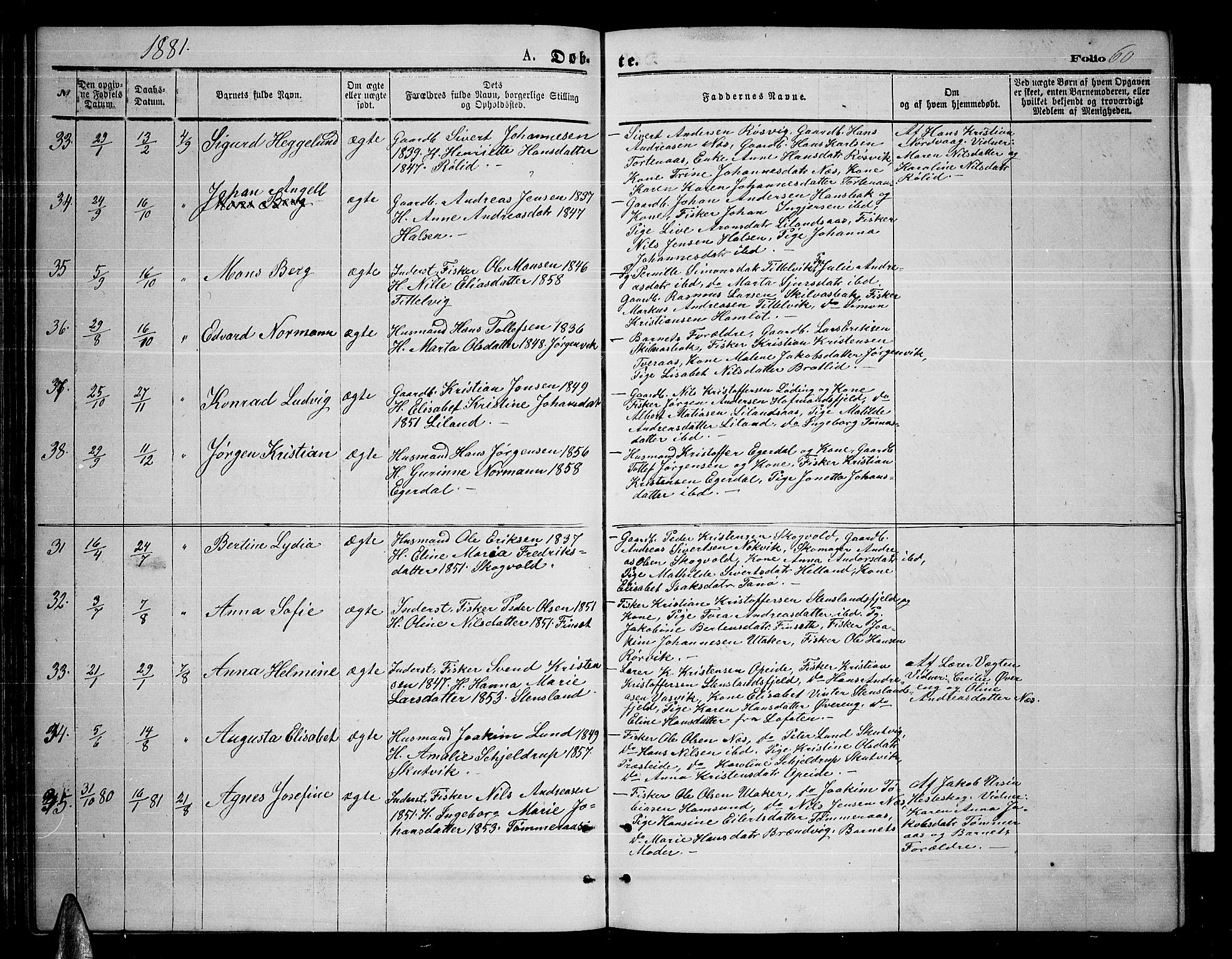 Ministerialprotokoller, klokkerbøker og fødselsregistre - Nordland, AV/SAT-A-1459/859/L0858: Klokkerbok nr. 859C04, 1873-1886, s. 60