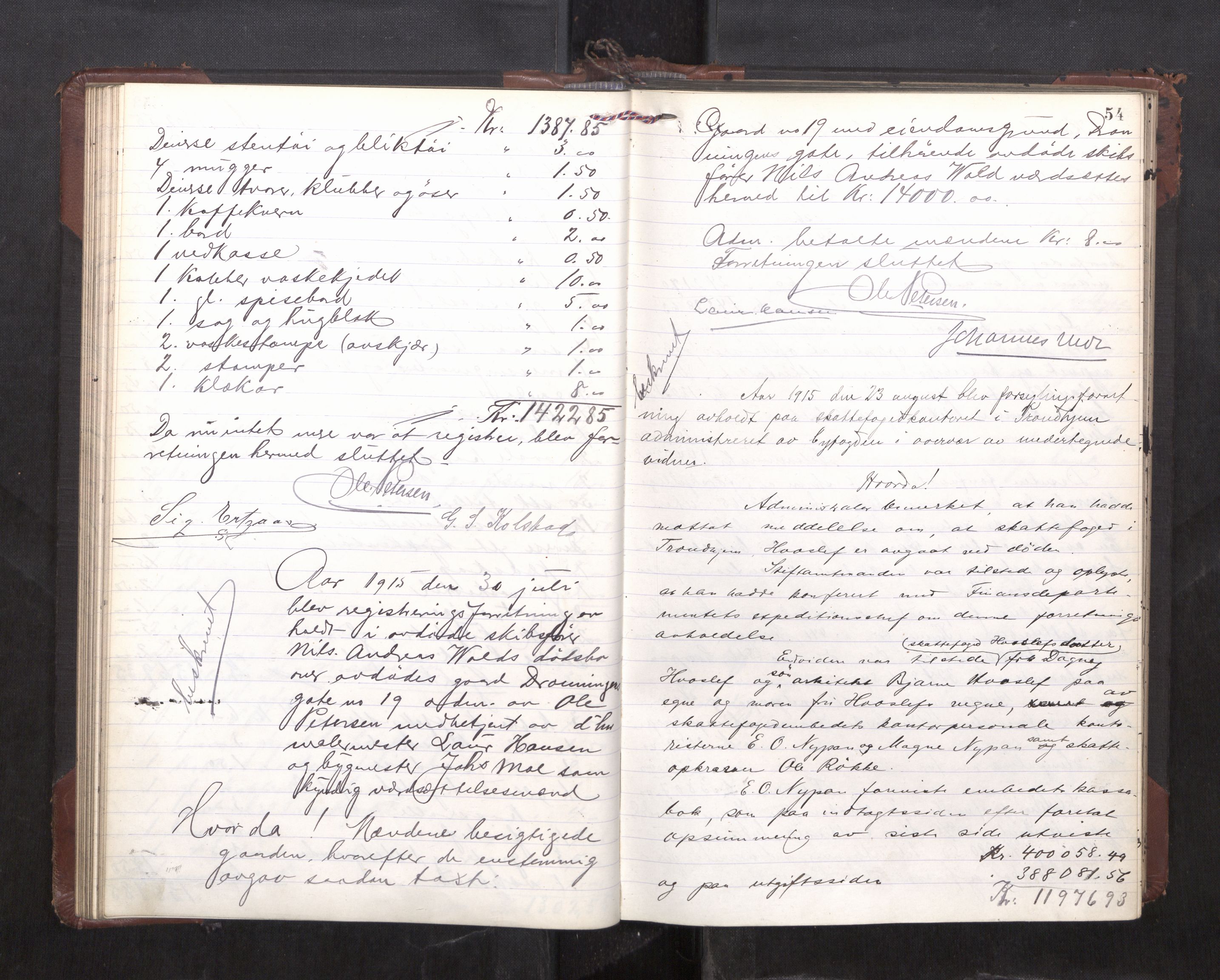 Trondheim byfogd, AV/SAT-A-0003/1/3/3C/L0036: Skifteregistreringsprotokoll - 14/4-24/9. (u/ register), 1915-1918, s. 54