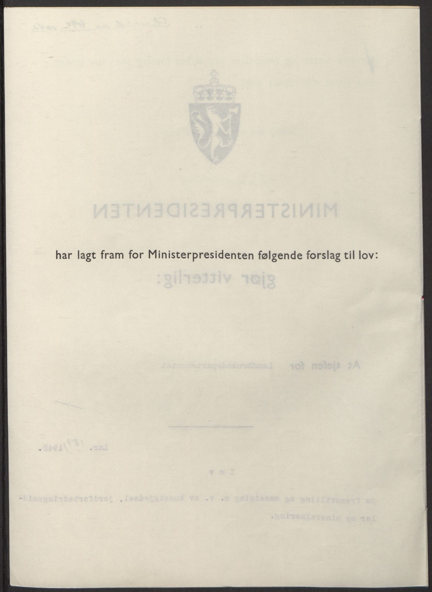 NS-administrasjonen 1940-1945 (Statsrådsekretariatet, de kommisariske statsråder mm), RA/S-4279/D/Db/L0098: Lover II, 1942, s. 354