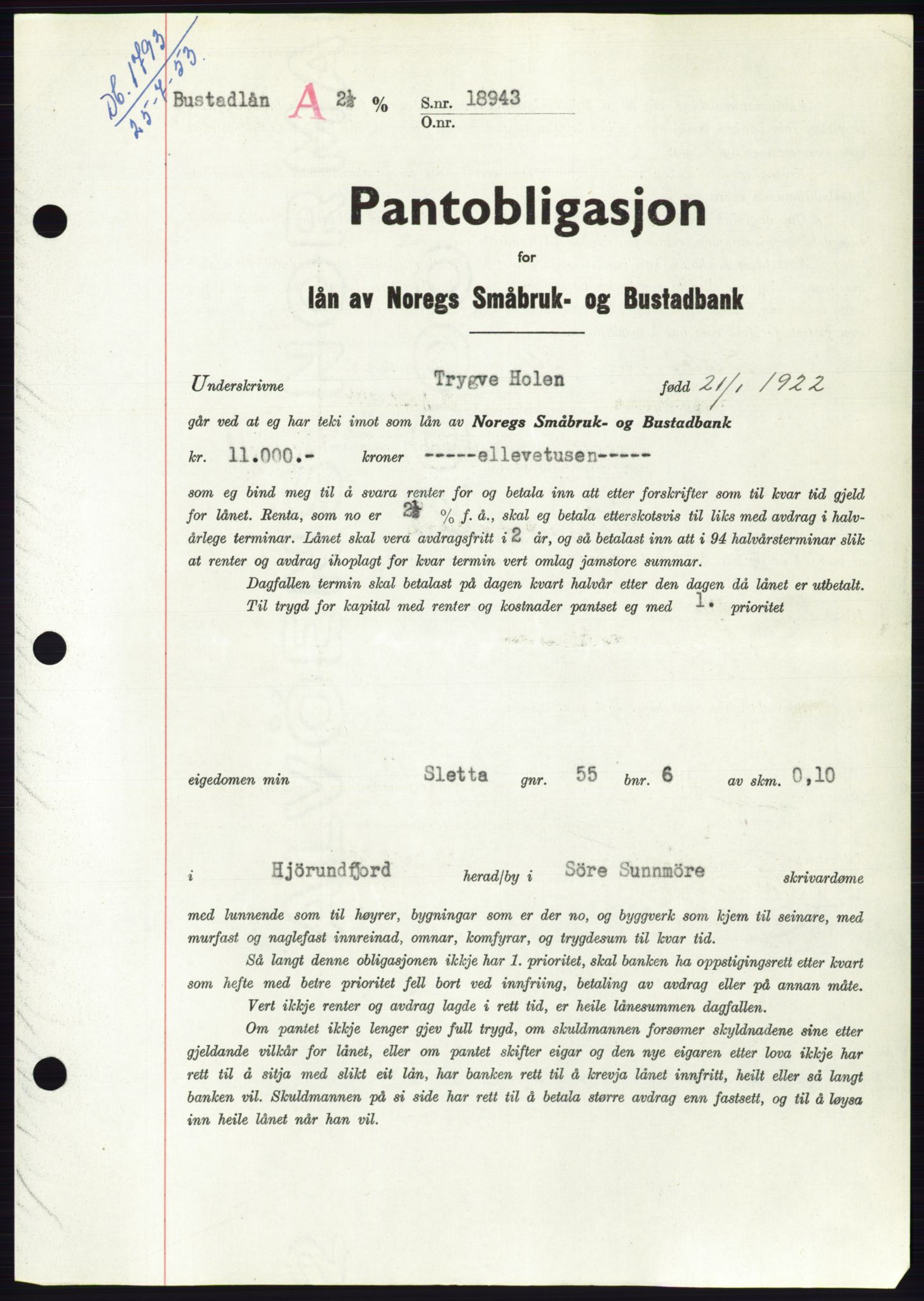Søre Sunnmøre sorenskriveri, SAT/A-4122/1/2/2C/L0123: Pantebok nr. 11B, 1953-1953, Dagboknr: 1793/1953