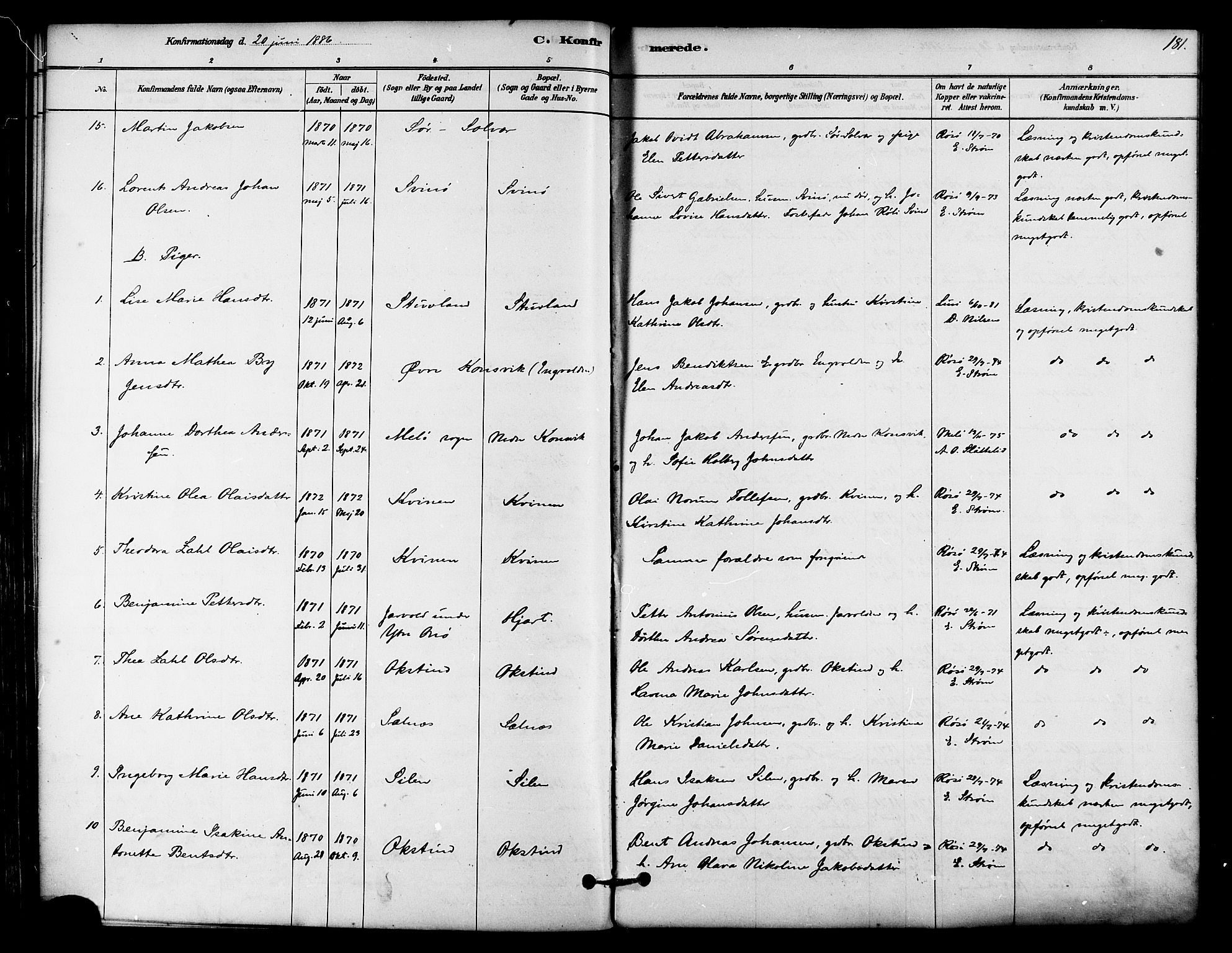 Ministerialprotokoller, klokkerbøker og fødselsregistre - Nordland, SAT/A-1459/839/L0568: Ministerialbok nr. 839A05, 1880-1902, s. 181