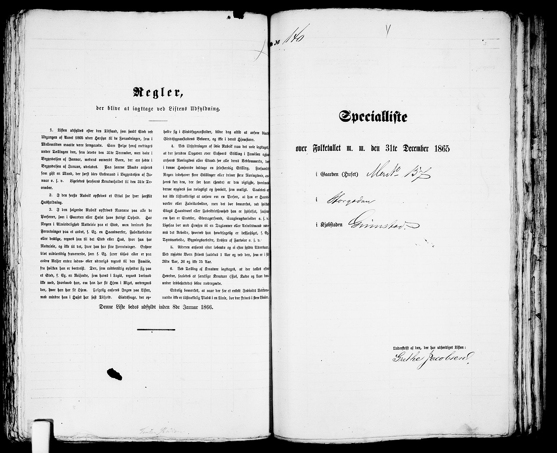 RA, Folketelling 1865 for 0904B Fjære prestegjeld, Grimstad kjøpstad, 1865, s. 285