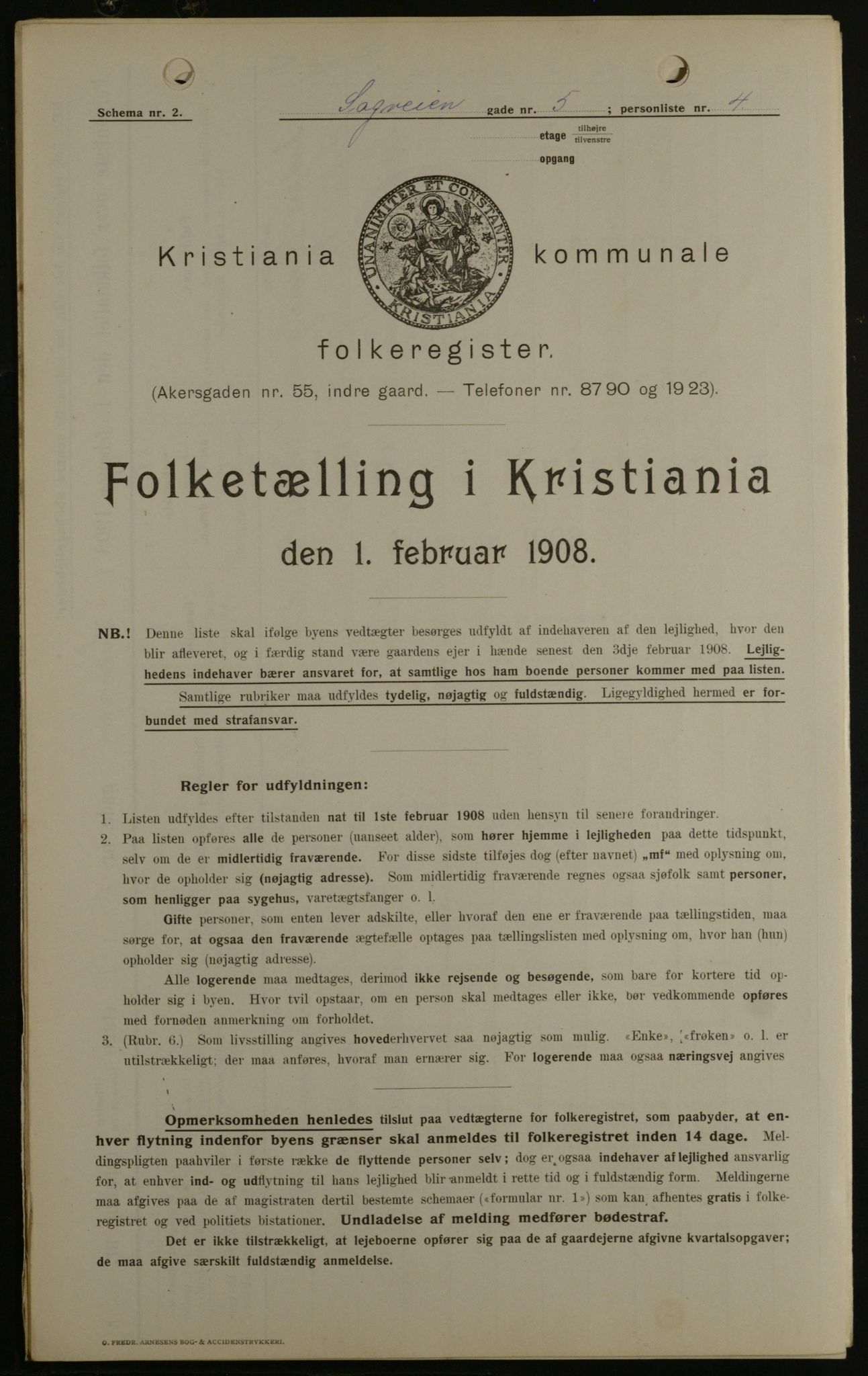 OBA, Kommunal folketelling 1.2.1908 for Kristiania kjøpstad, 1908, s. 77908