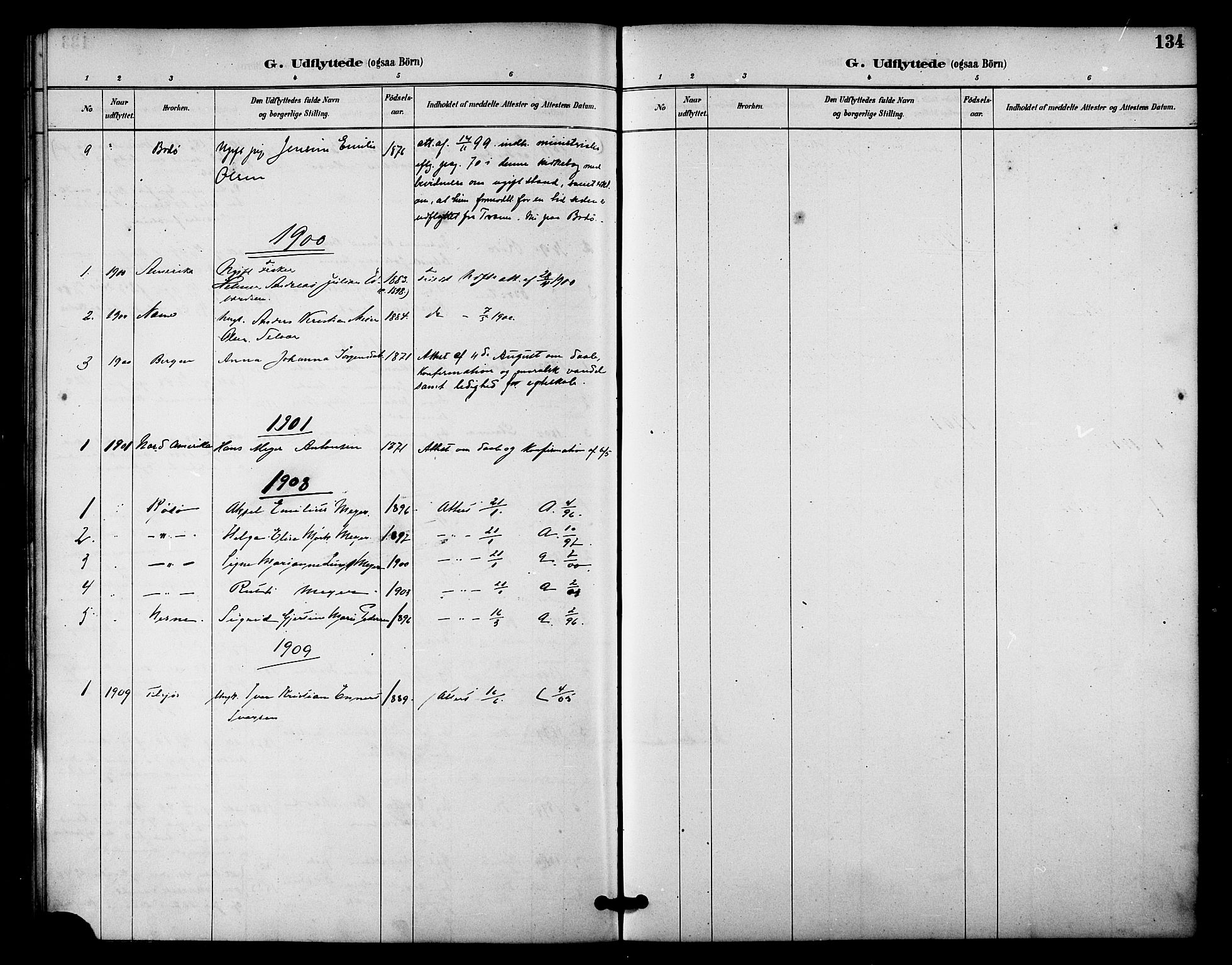 Ministerialprotokoller, klokkerbøker og fødselsregistre - Nordland, SAT/A-1459/840/L0580: Ministerialbok nr. 840A02, 1887-1909, s. 134