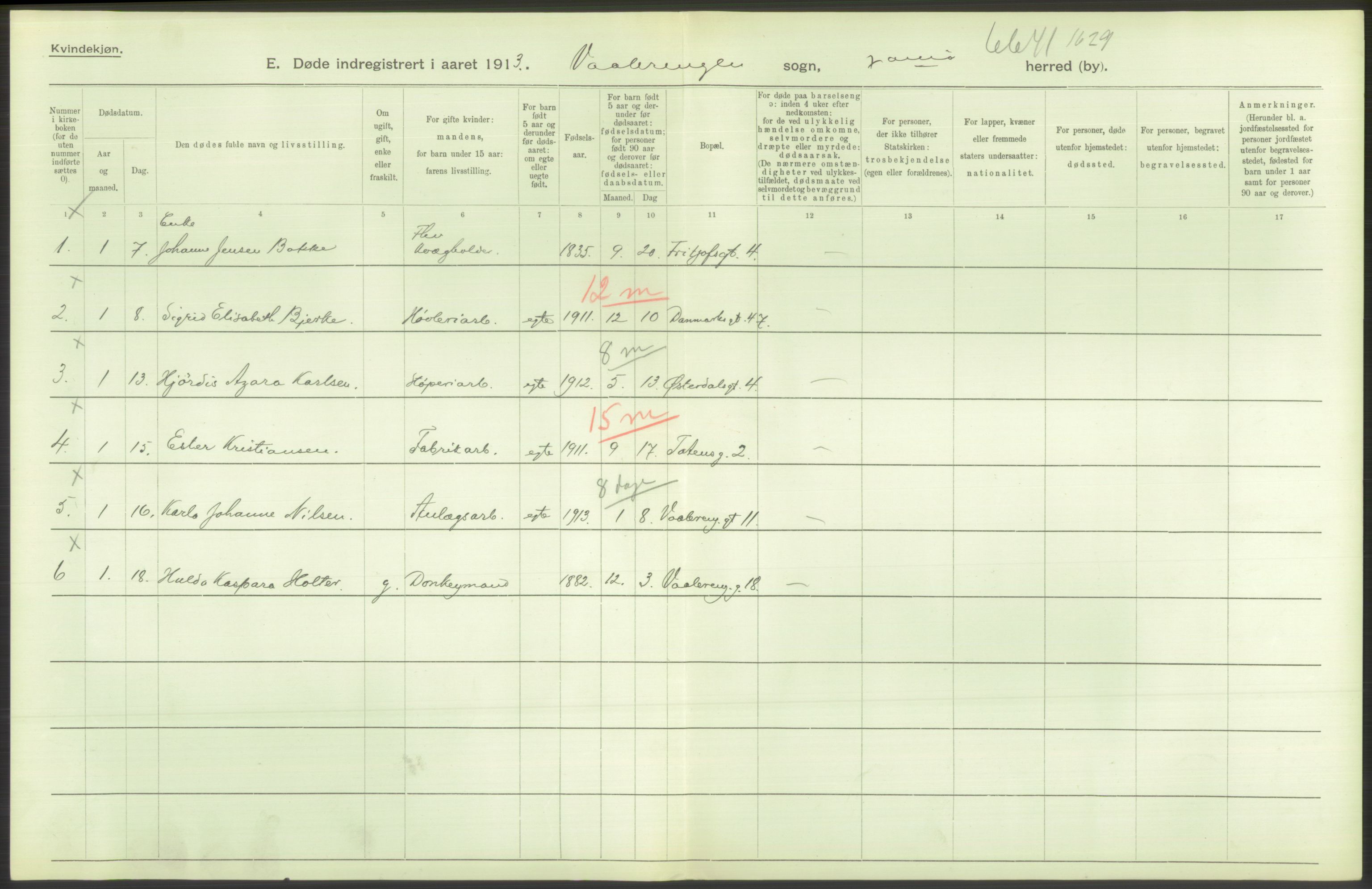 Statistisk sentralbyrå, Sosiodemografiske emner, Befolkning, RA/S-2228/D/Df/Dfb/Dfbc/L0010: Kristiania: Døde, dødfødte., 1913, s. 298