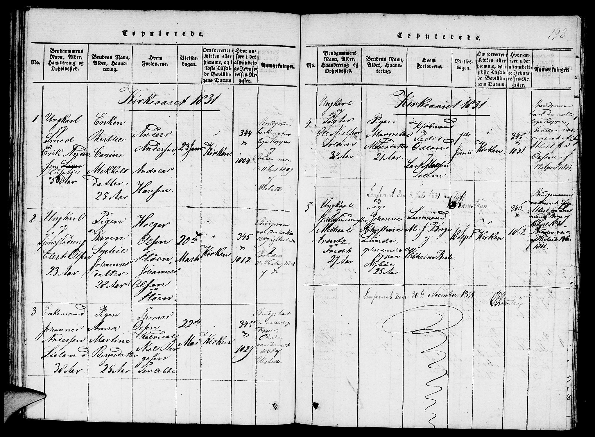 St. Jørgens hospital og Årstad sokneprestembete, AV/SAB-A-99934: Klokkerbok nr. A 1, 1816-1843, s. 198