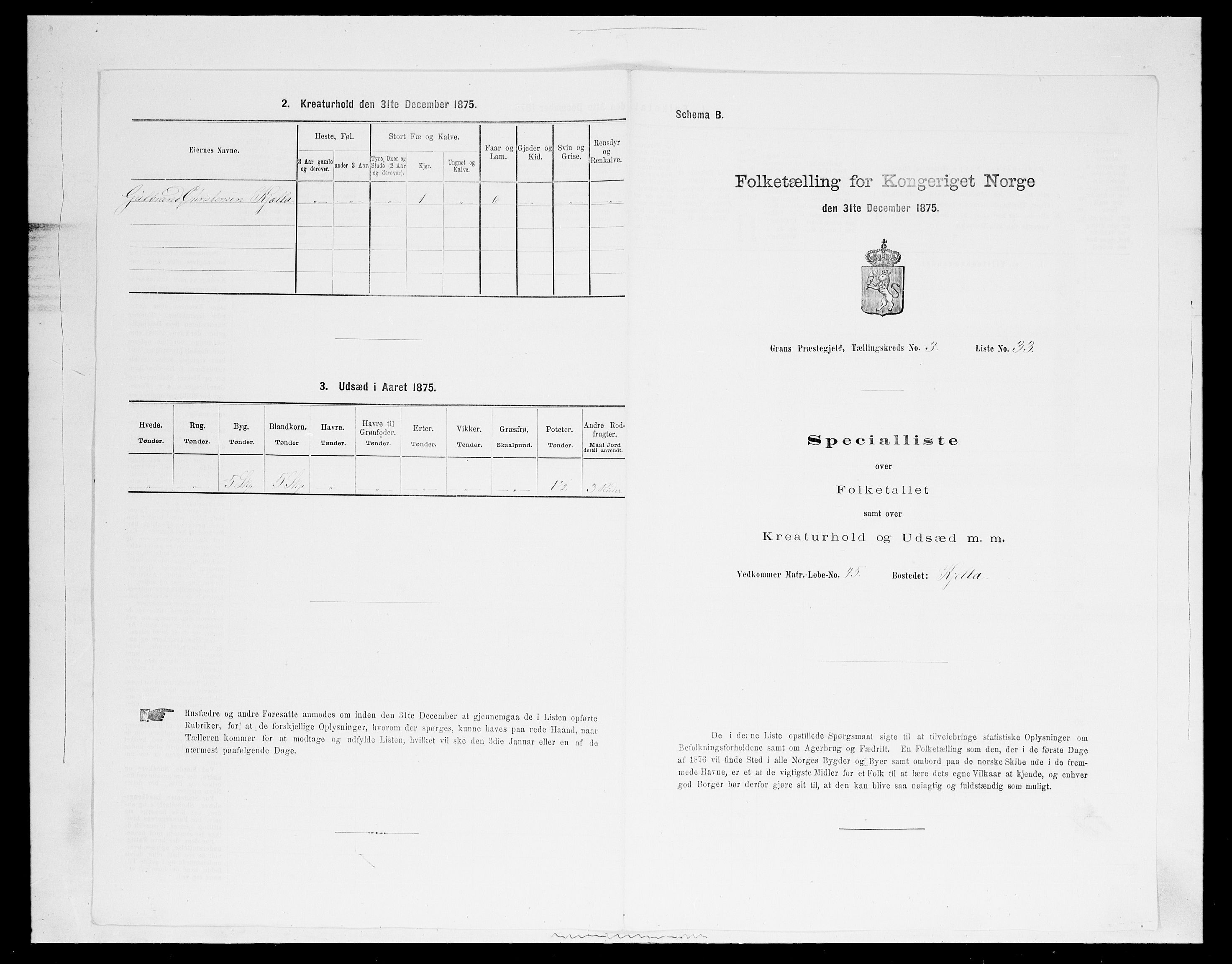 SAH, Folketelling 1875 for 0534P Gran prestegjeld, 1875, s. 440