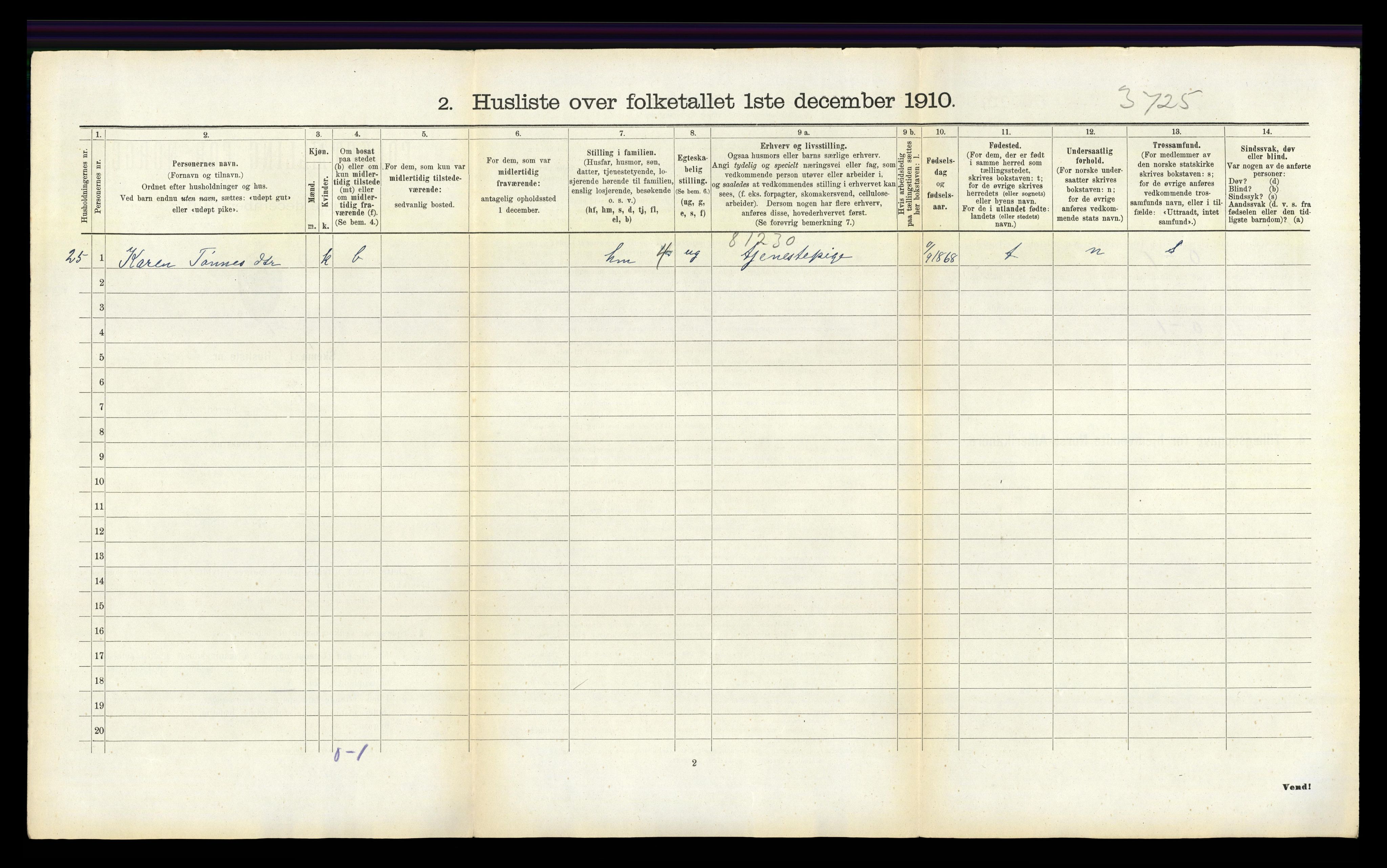 RA, Folketelling 1910 for 1045 Bakke herred, 1910, s. 92