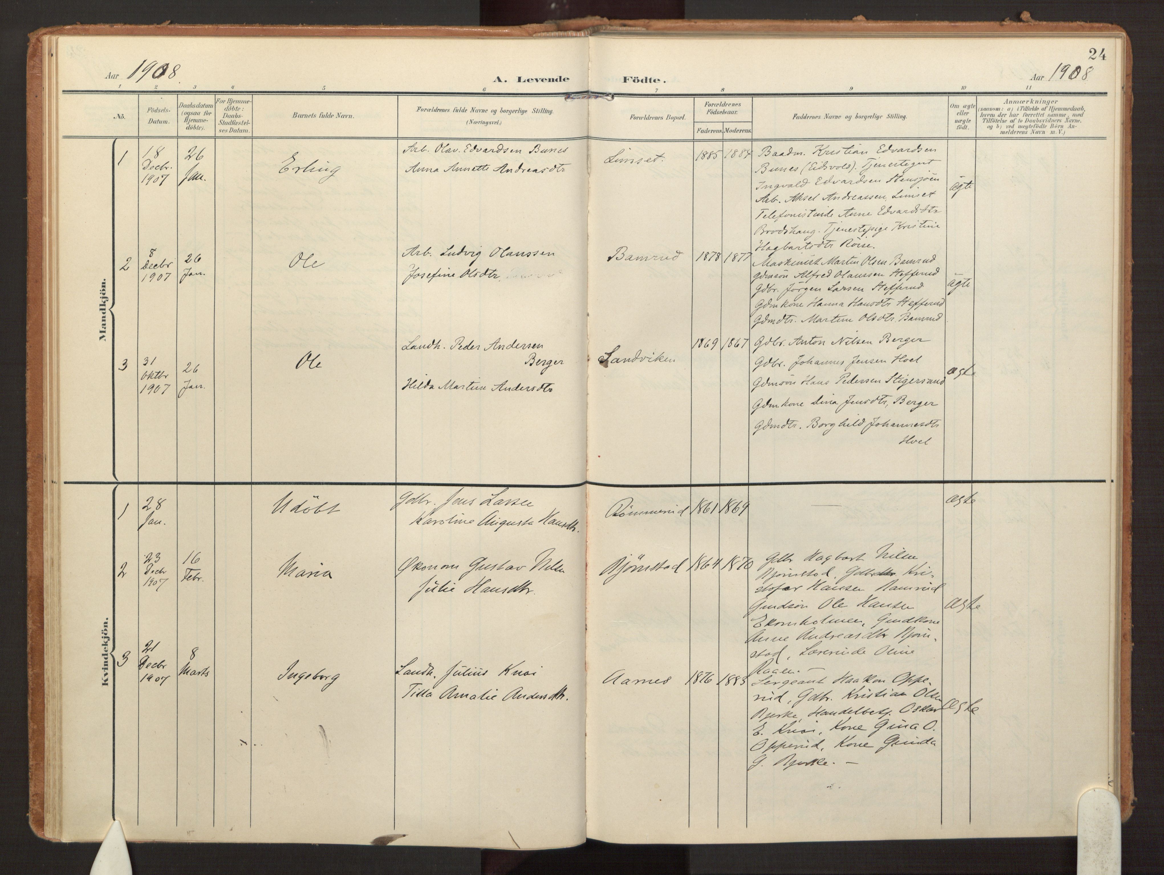 Hurdal prestekontor Kirkebøker, AV/SAO-A-10889/F/Fb/L0004: Ministerialbok nr. II 4, 1902-1924, s. 24