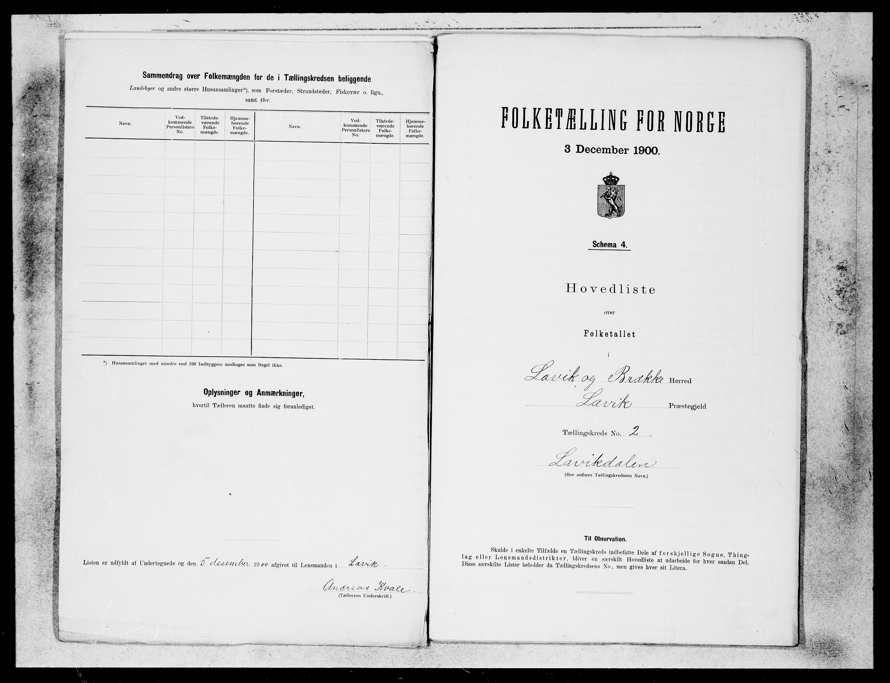 SAB, Folketelling 1900 for 1415 Lavik og Brekke herred, 1900, s. 4