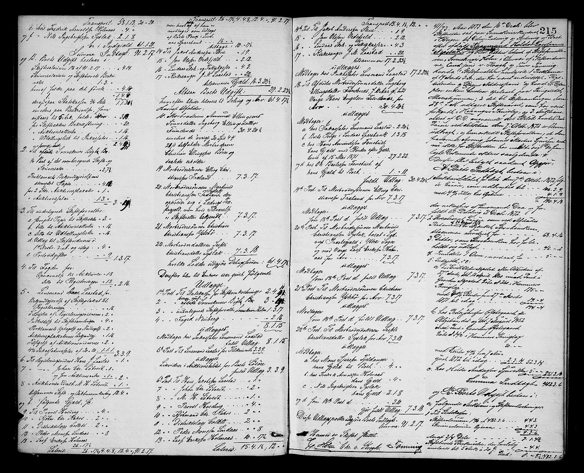 Nordhordland sorenskrivar, AV/SAB-A-2901/1/H/Hd/Hda/L0007: Skifteutlodningsprotokollar, 1869-1874, s. 214b-215a