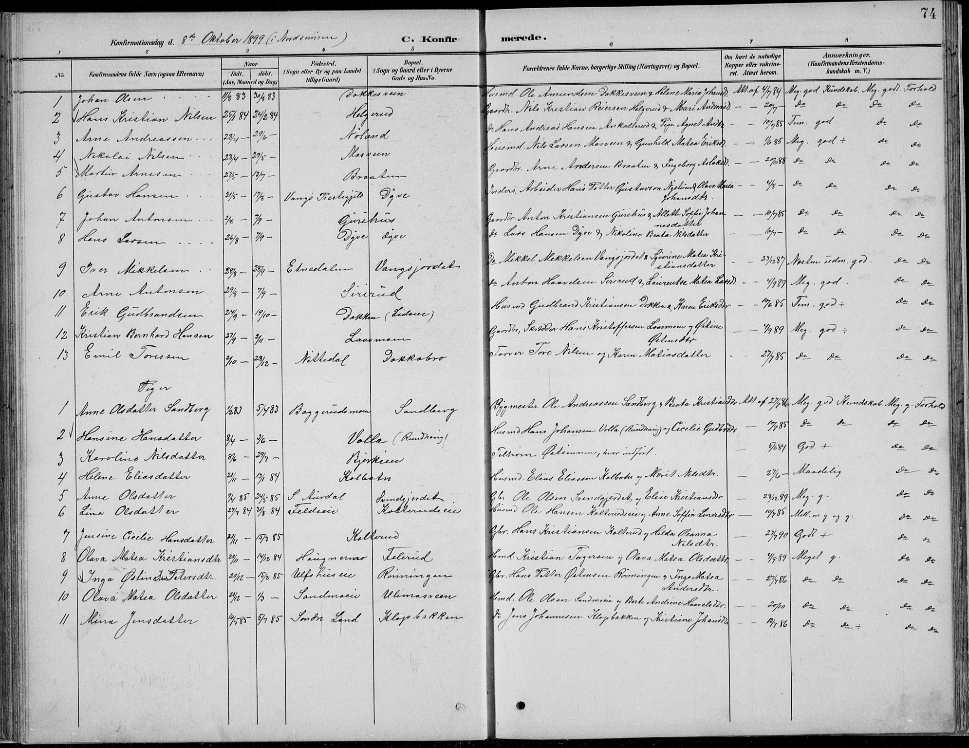 Nordre Land prestekontor, SAH/PREST-124/H/Ha/Hab/L0013: Klokkerbok nr. 13, 1891-1904, s. 74