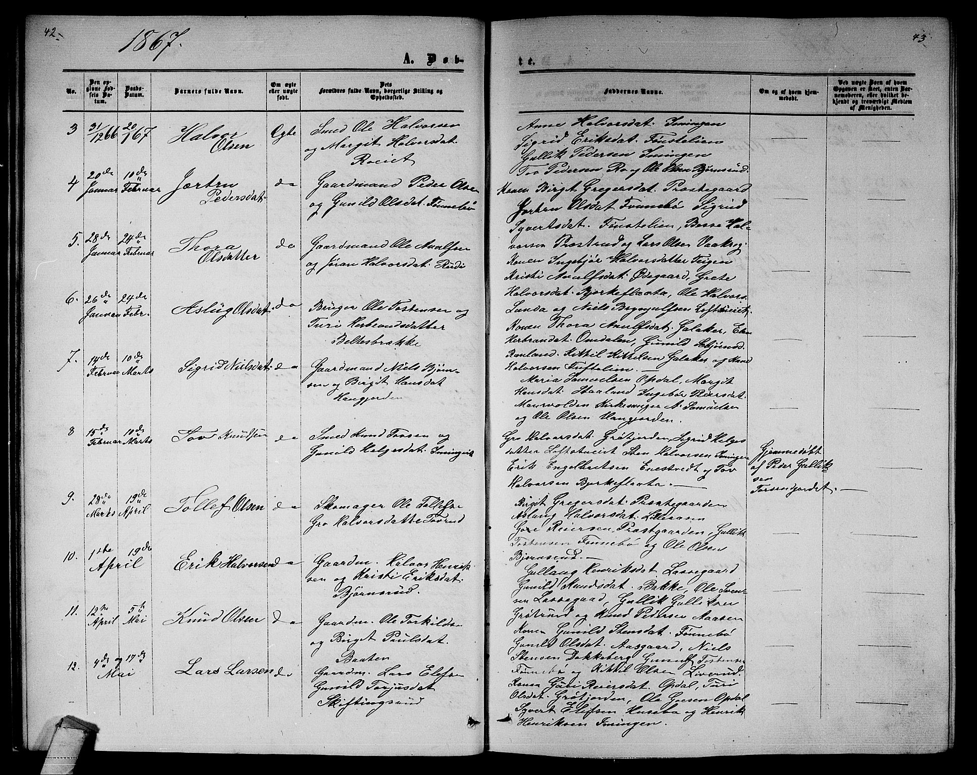 Nore kirkebøker, AV/SAKO-A-238/G/Gb/L0001: Klokkerbok nr. II 1, 1862-1877, s. 42-43