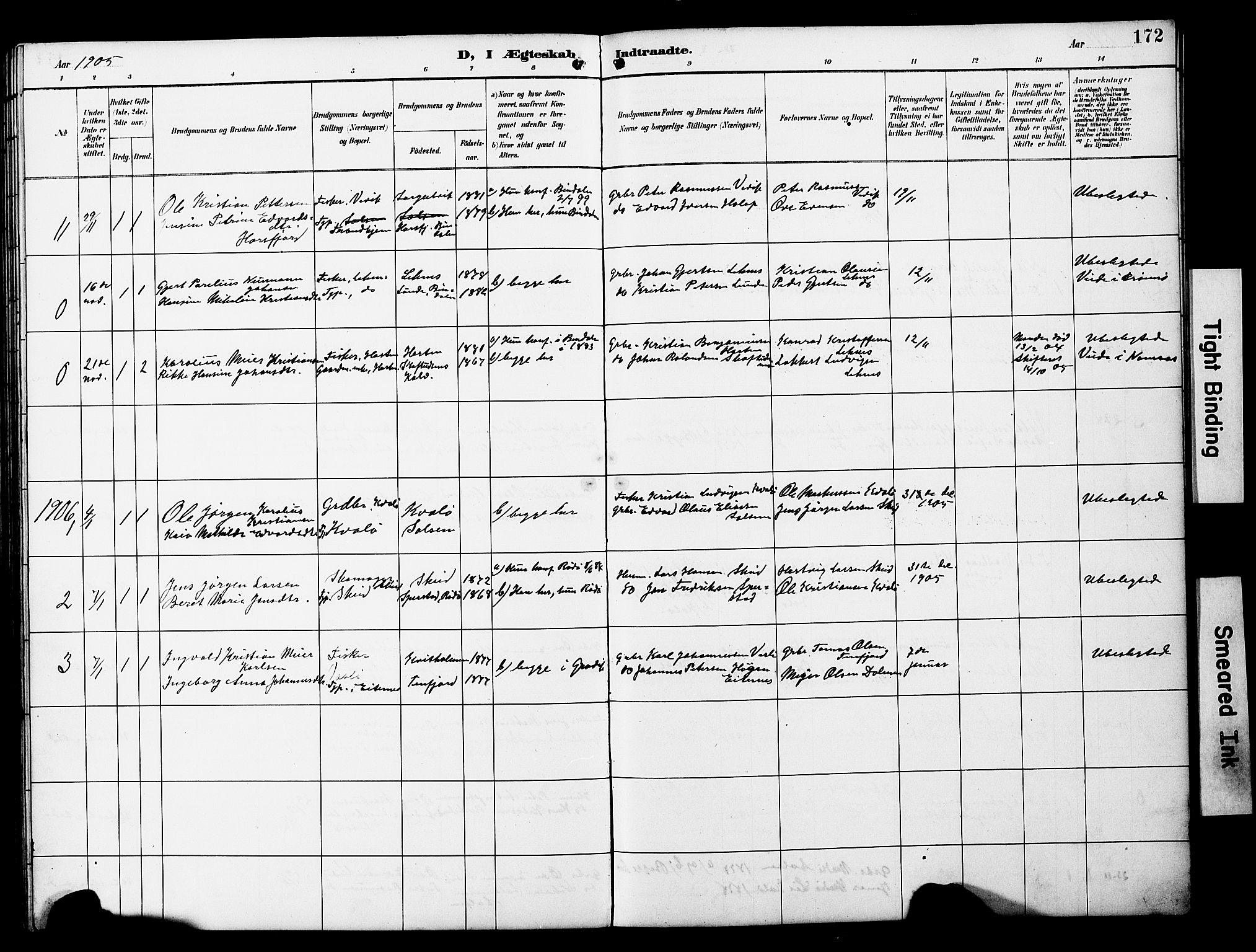 Ministerialprotokoller, klokkerbøker og fødselsregistre - Nord-Trøndelag, SAT/A-1458/788/L0701: Klokkerbok nr. 788C01, 1888-1913, s. 172