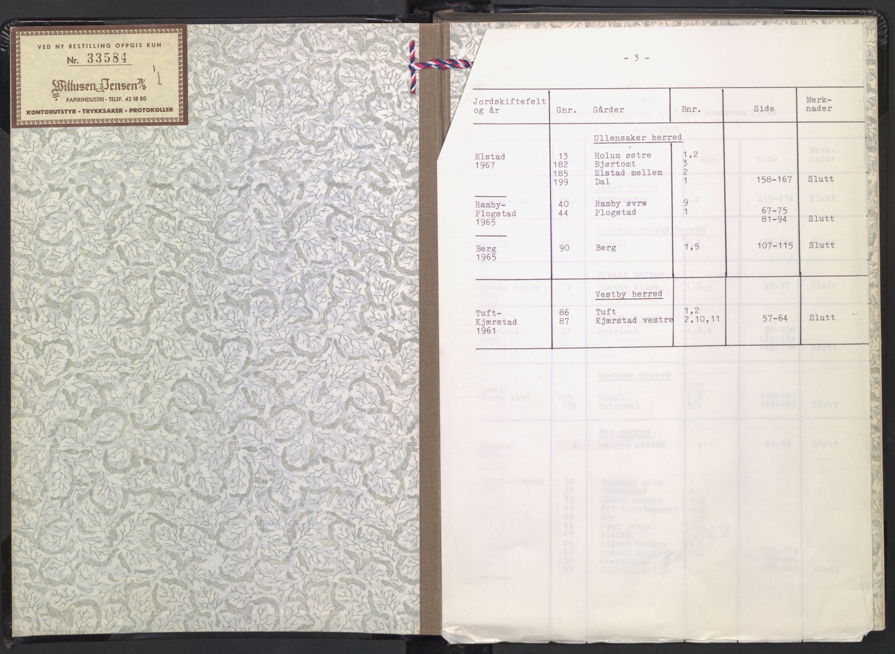 Eidsivating jordskifteoverrett, AV/SAO-A-10121a/A/L0002: Jordskifteoverrettsbok, 1957-1975