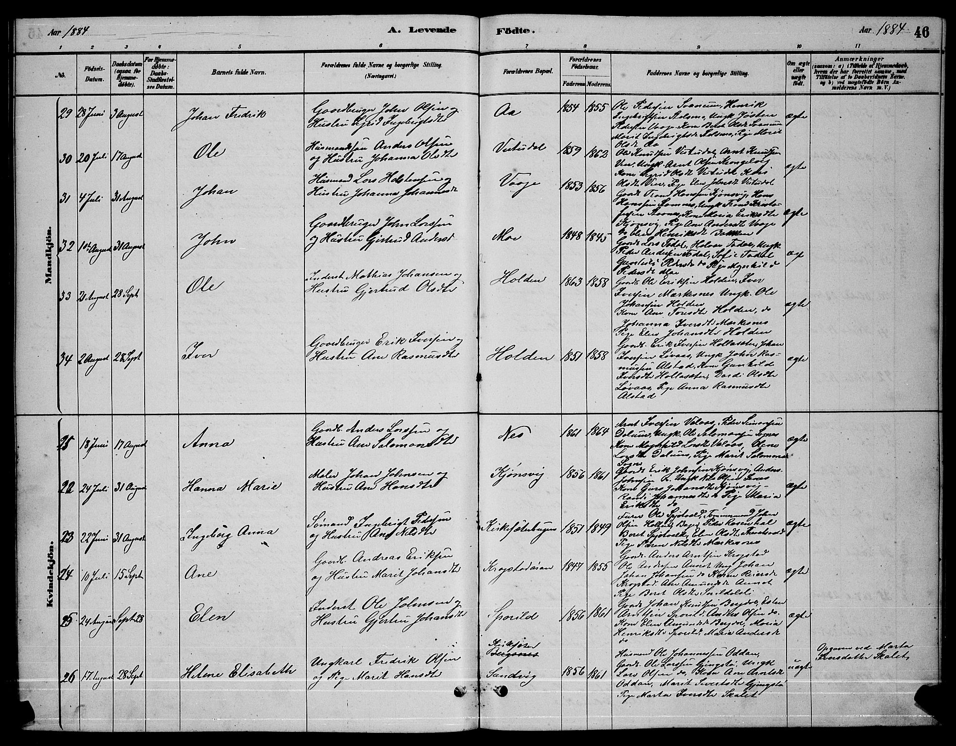 Ministerialprotokoller, klokkerbøker og fødselsregistre - Sør-Trøndelag, SAT/A-1456/630/L0504: Klokkerbok nr. 630C02, 1879-1898, s. 46