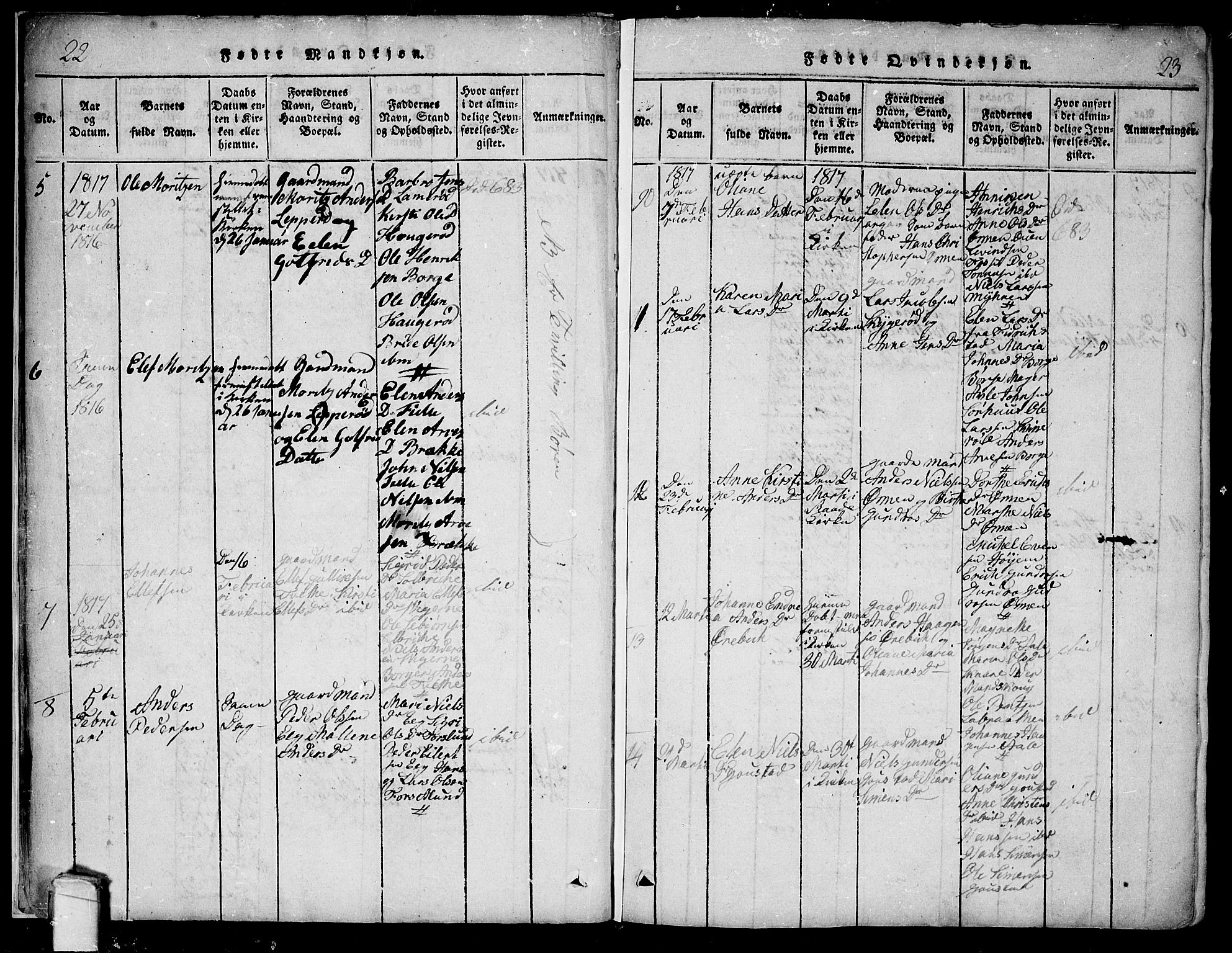 Onsøy prestekontor Kirkebøker, AV/SAO-A-10914/F/Fa/L0002: Ministerialbok nr. I 2, 1814-1840, s. 22-23