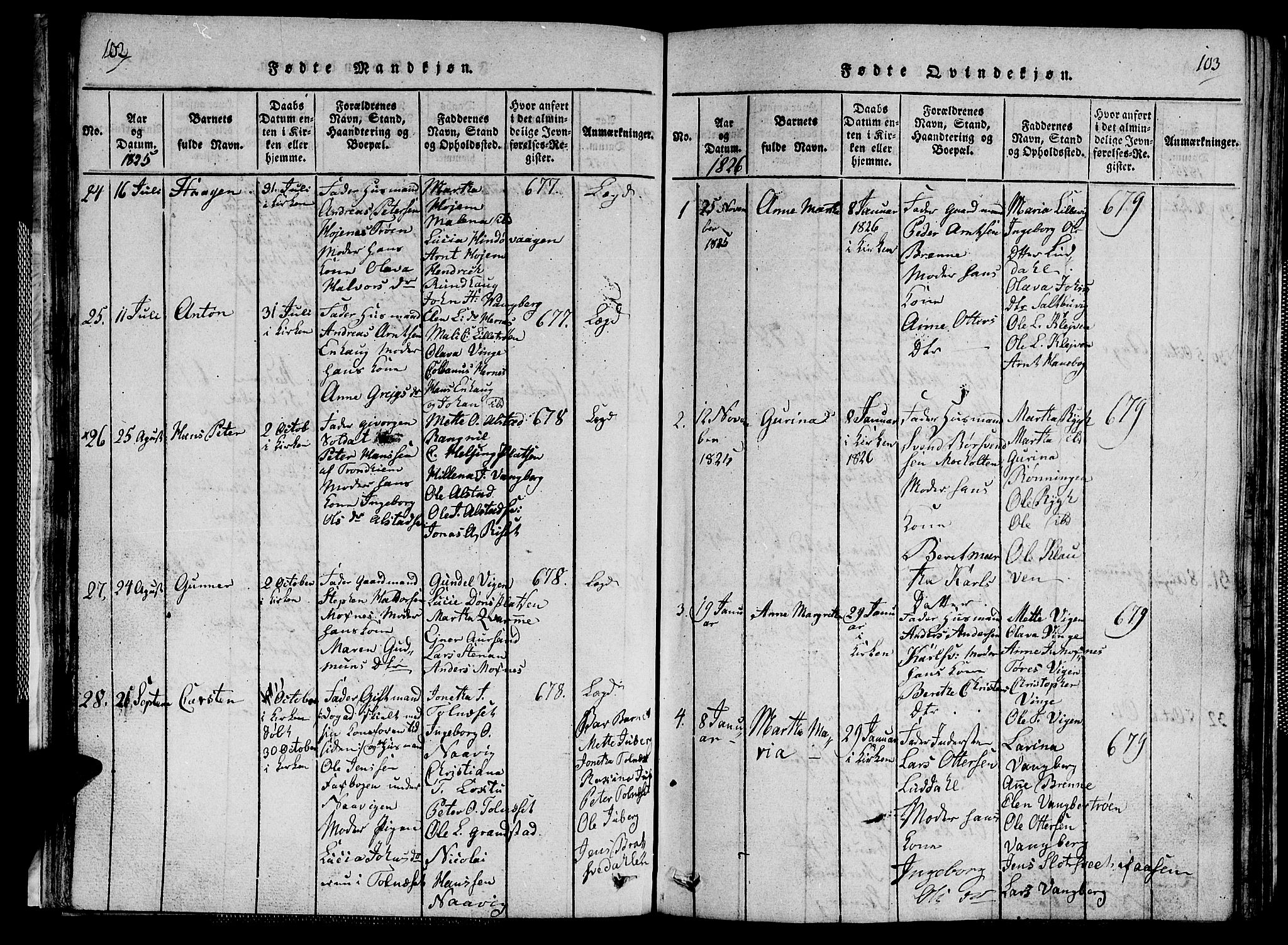 Ministerialprotokoller, klokkerbøker og fødselsregistre - Nord-Trøndelag, SAT/A-1458/713/L0124: Klokkerbok nr. 713C01, 1817-1827, s. 102-103