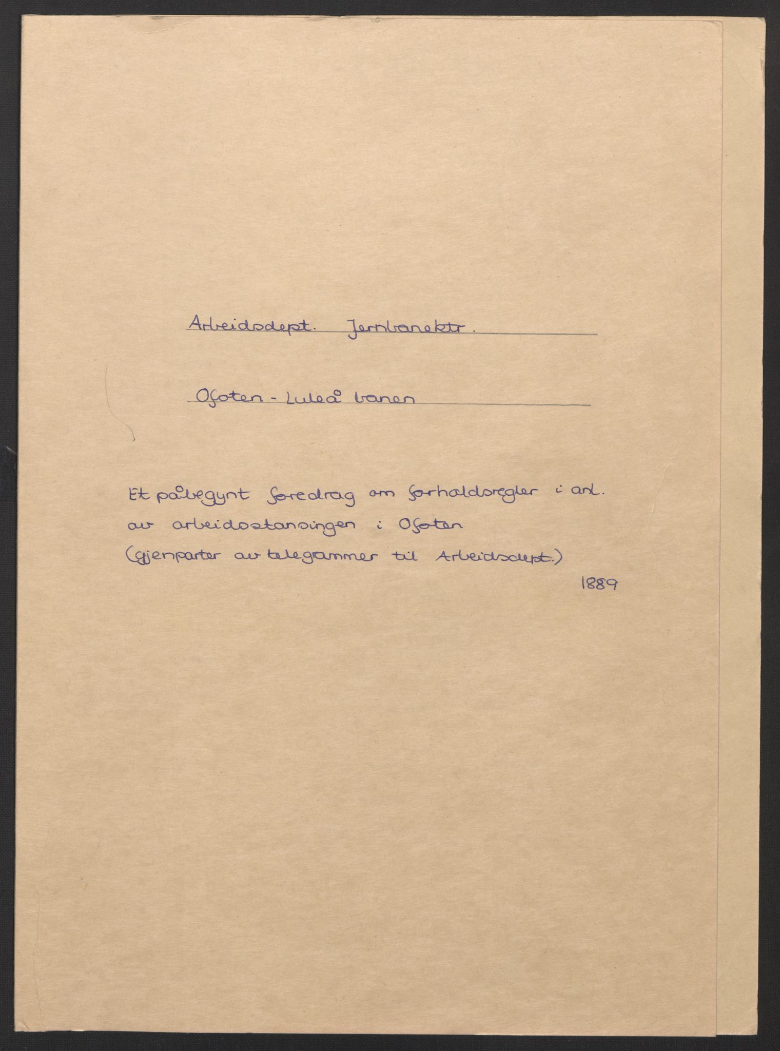 Arbeidsdepartementet, Jernbanekontorene, RA/S-1195/1/E/Ea/L0029: Ofoten-Luleåbanen, 1885-1900