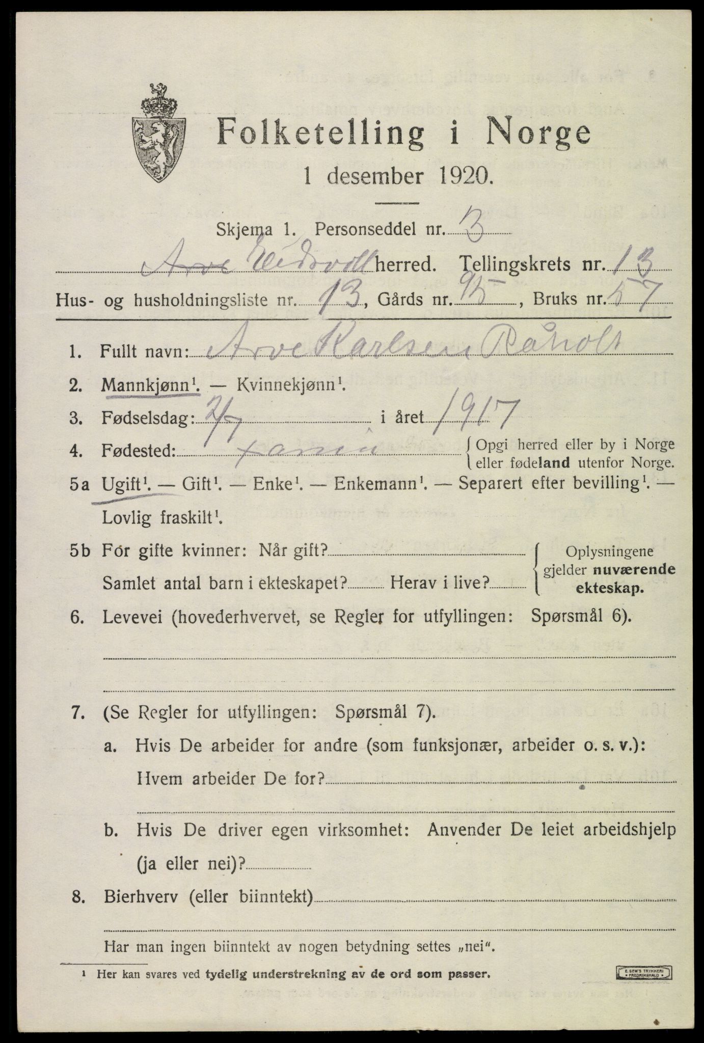 SAO, Folketelling 1920 for 0237 Eidsvoll herred, 1920, s. 20107