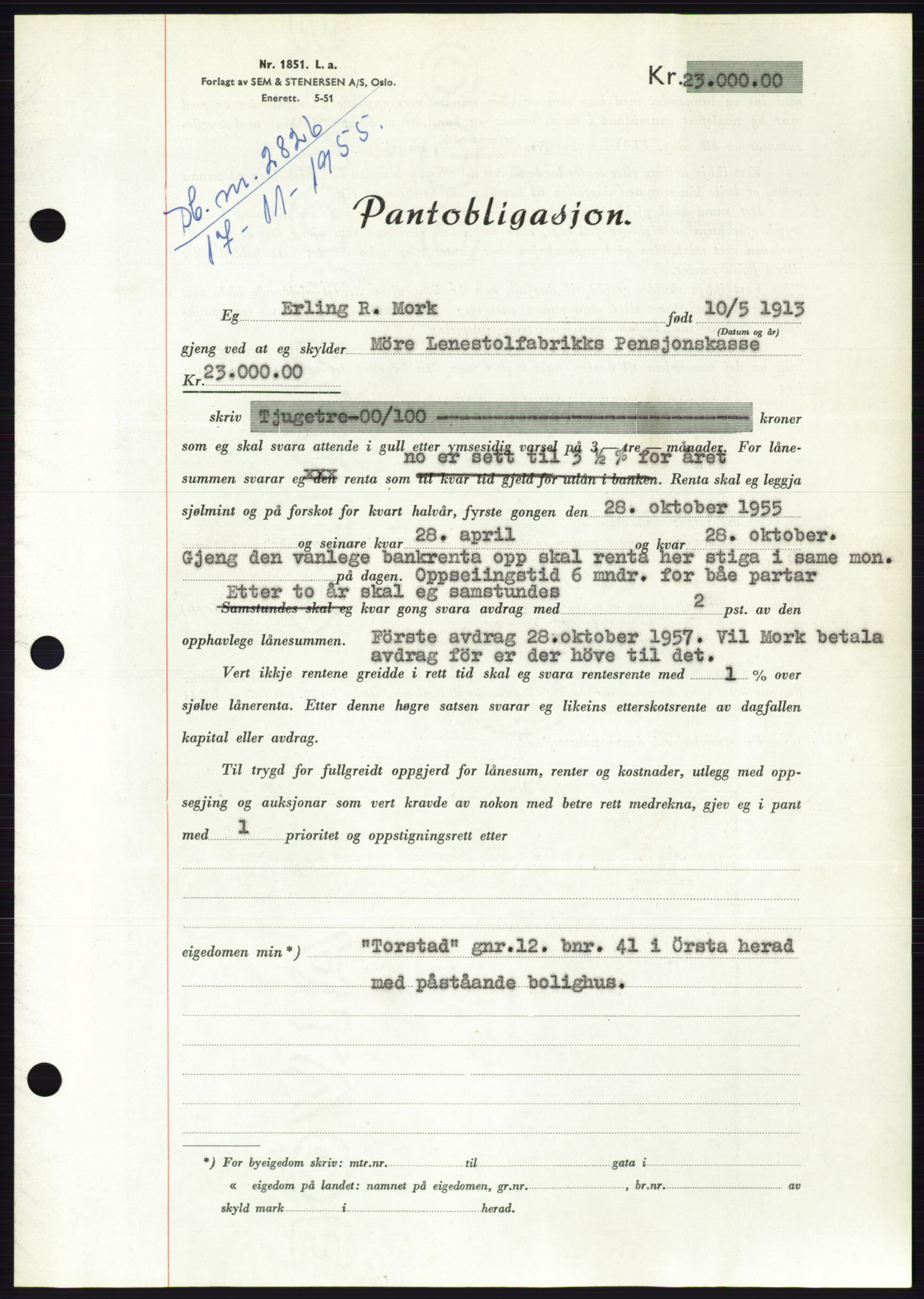 Søre Sunnmøre sorenskriveri, SAT/A-4122/1/2/2C/L0127: Pantebok nr. 15B, 1955-1955, Dagboknr: 2826/1955