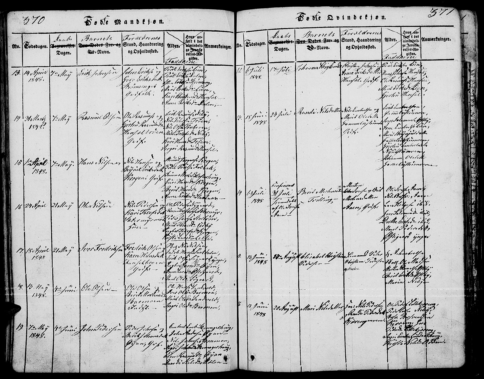 Tynset prestekontor, SAH/PREST-058/H/Ha/Hab/L0001: Klokkerbok nr. 1, 1814-1859, s. 370-371