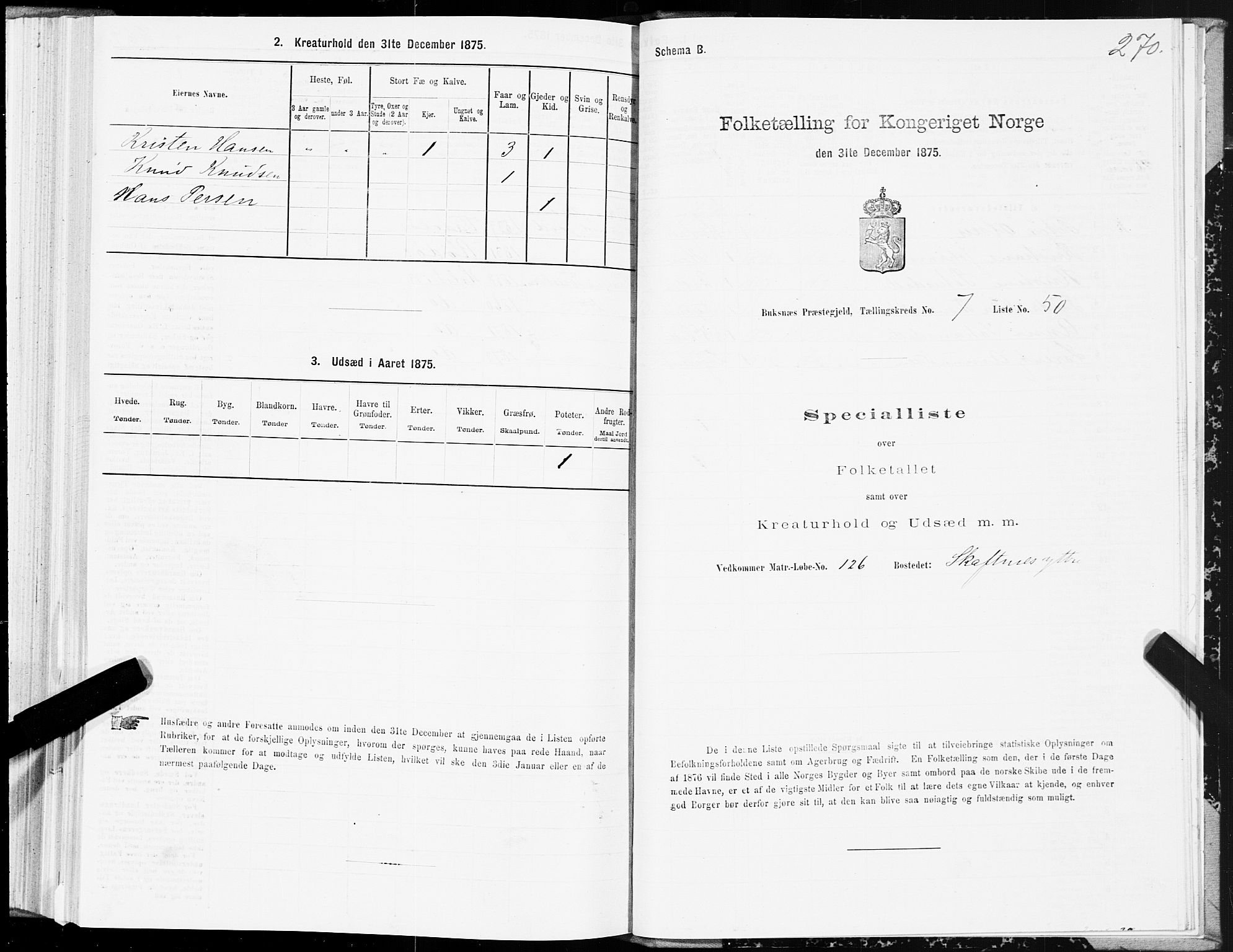 SAT, Folketelling 1875 for 1860P Buksnes prestegjeld, 1875, s. 3270