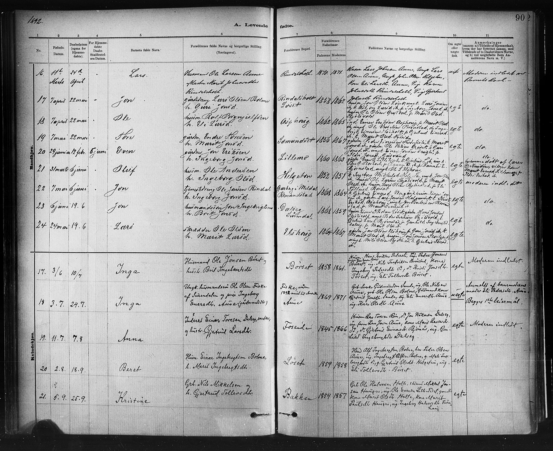Ministerialprotokoller, klokkerbøker og fødselsregistre - Møre og Romsdal, AV/SAT-A-1454/598/L1069: Ministerialbok nr. 598A03, 1882-1895, s. 90