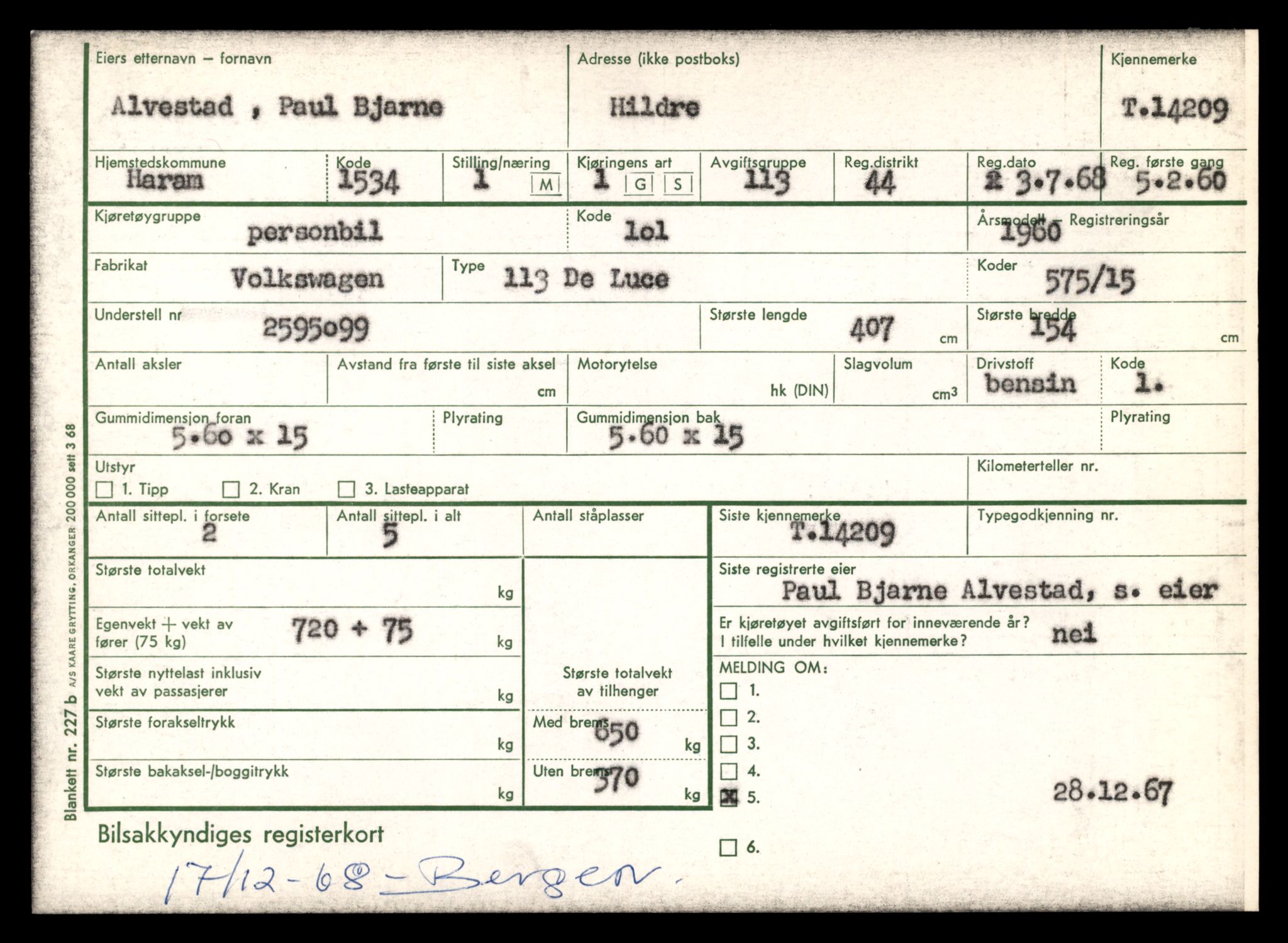 Møre og Romsdal vegkontor - Ålesund trafikkstasjon, AV/SAT-A-4099/F/Fe/L0044: Registreringskort for kjøretøy T 14205 - T 14319, 1927-1998, s. 155