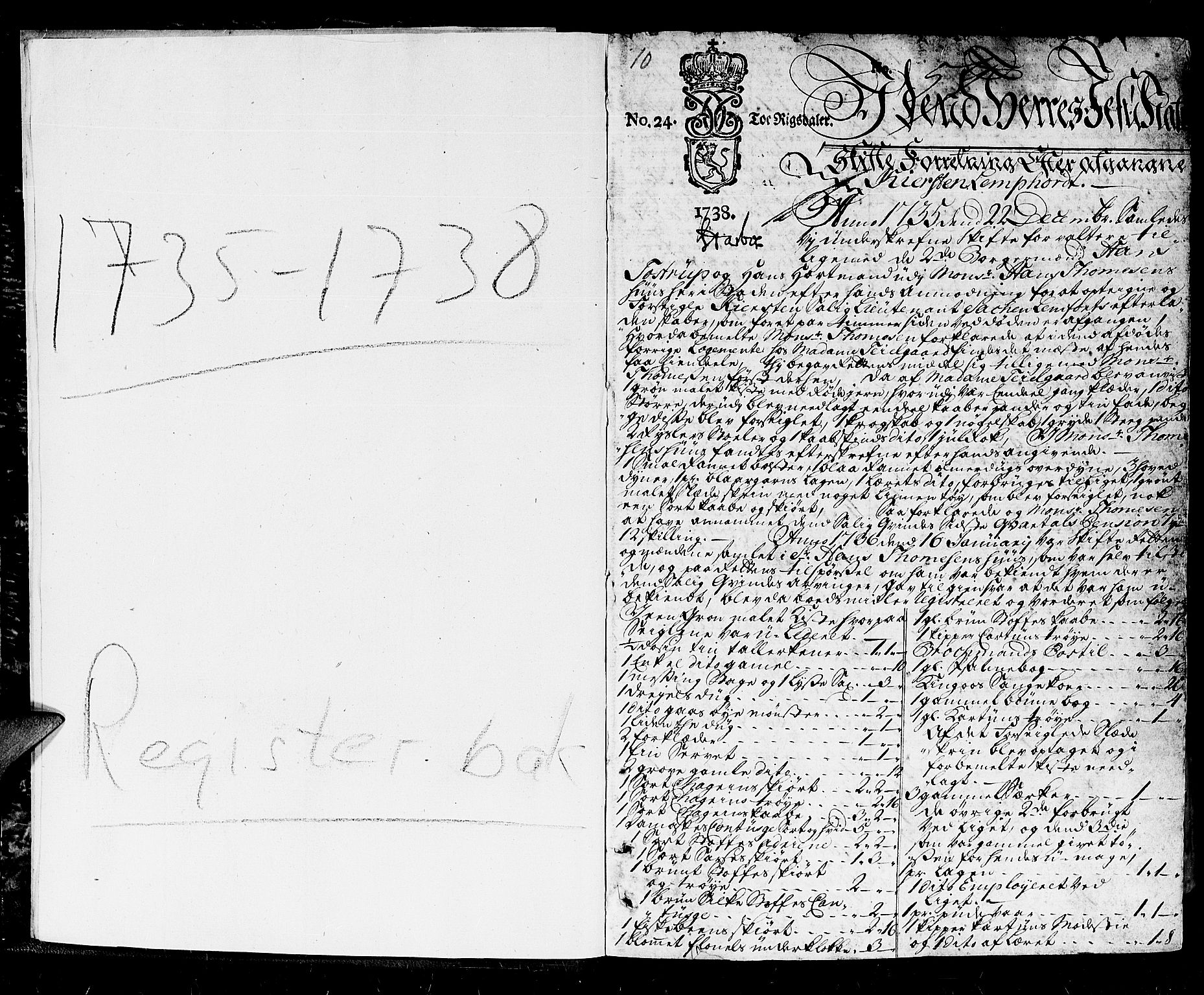Trondheim byfogd, SAT/A-0003/1/3/3A/L0013: Skifteprotokoll - gml.nr.12. (m/ register), 1735-1738, s. 0b-1a
