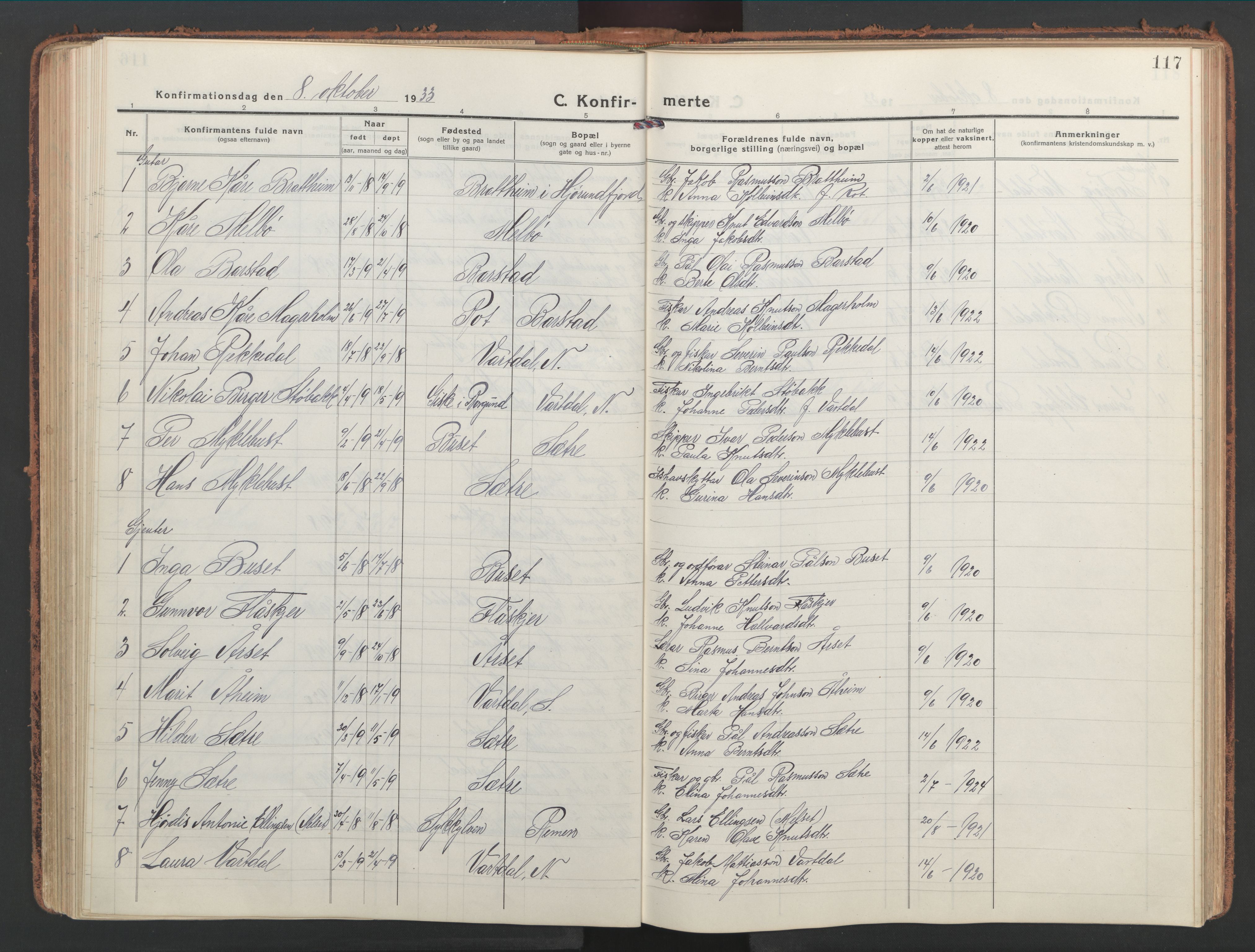 Ministerialprotokoller, klokkerbøker og fødselsregistre - Møre og Romsdal, AV/SAT-A-1454/514/L0202: Klokkerbok nr. 514C02, 1916-1944, s. 117