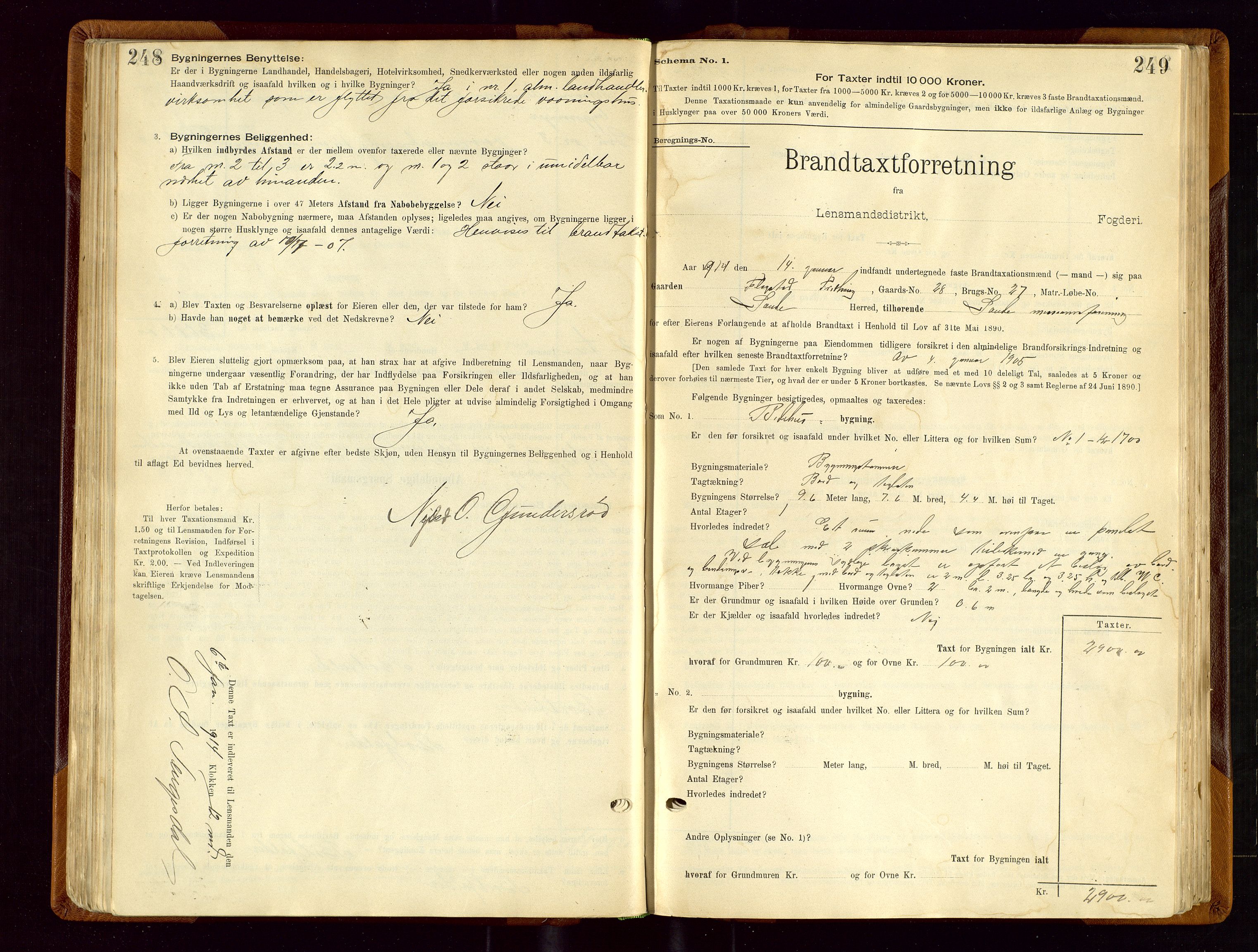 Sauda lensmannskontor, SAST/A-100177/Gob/L0001: Branntakstprotokoll - skjematakst, 1894-1914, s. 248-249