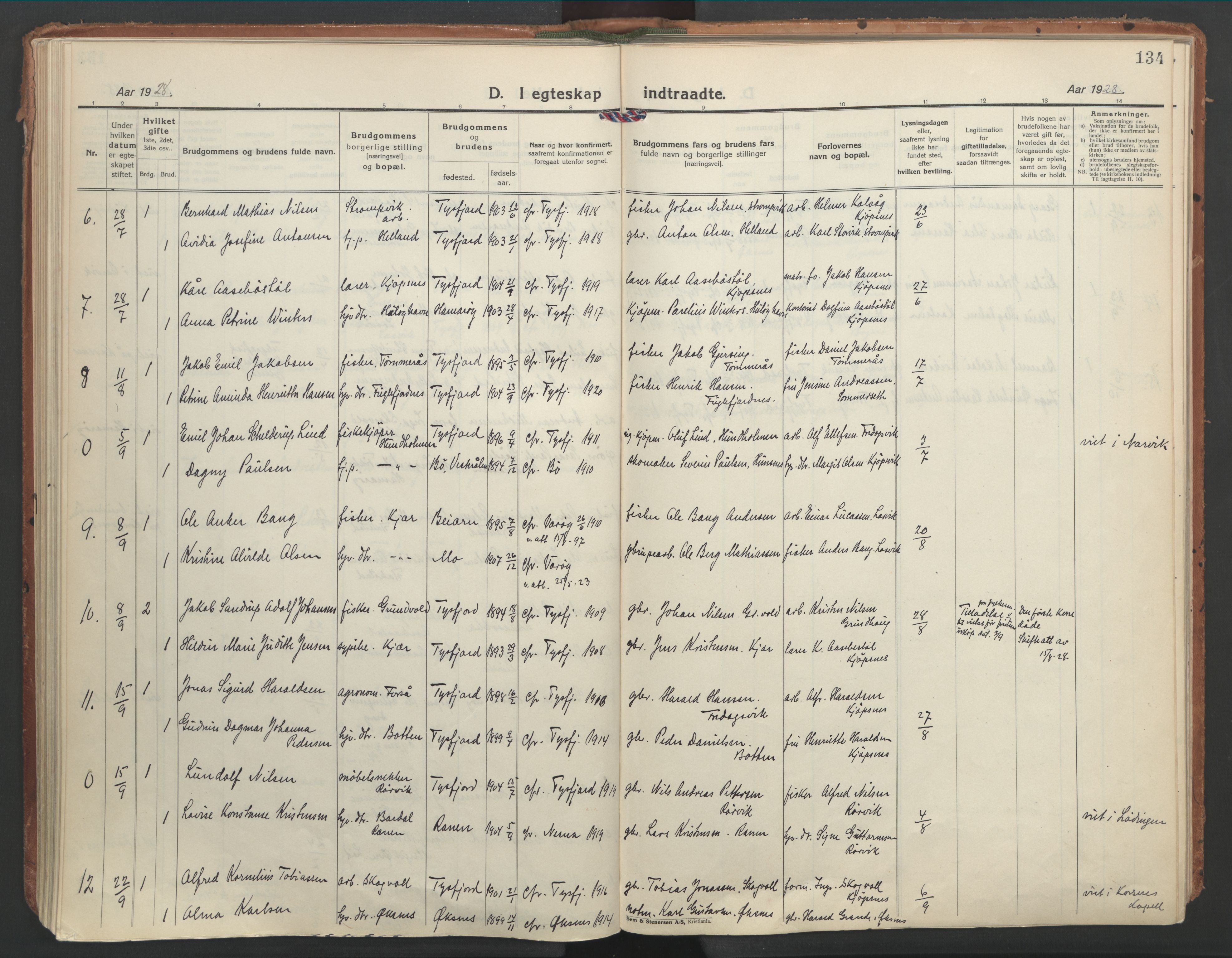 Ministerialprotokoller, klokkerbøker og fødselsregistre - Nordland, AV/SAT-A-1459/861/L0873: Ministerialbok nr. 861A08, 1923-1932, s. 134