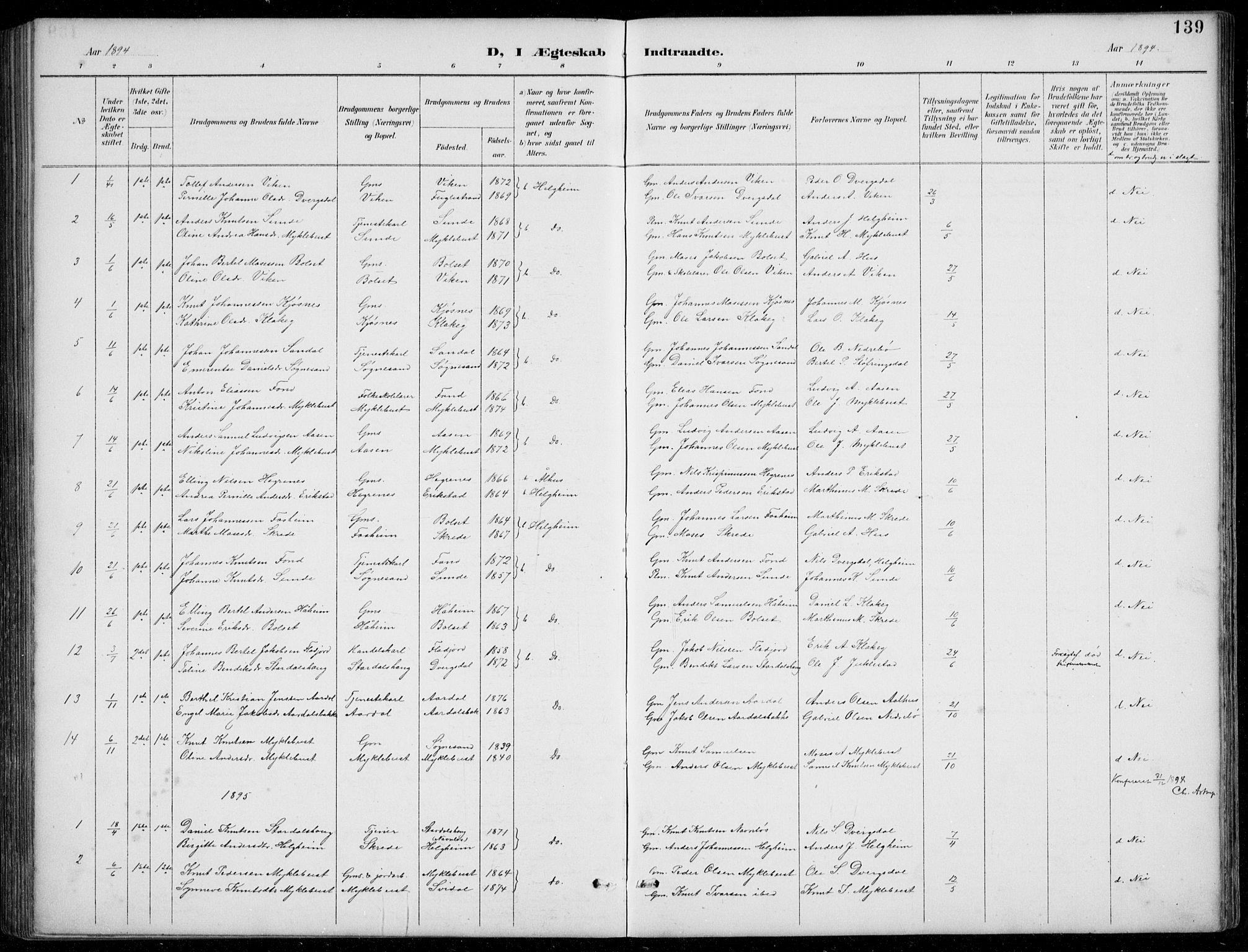 Jølster sokneprestembete, AV/SAB-A-80701/H/Hab/Habb/L0002: Klokkerbok nr. B 2, 1887-1920, s. 139