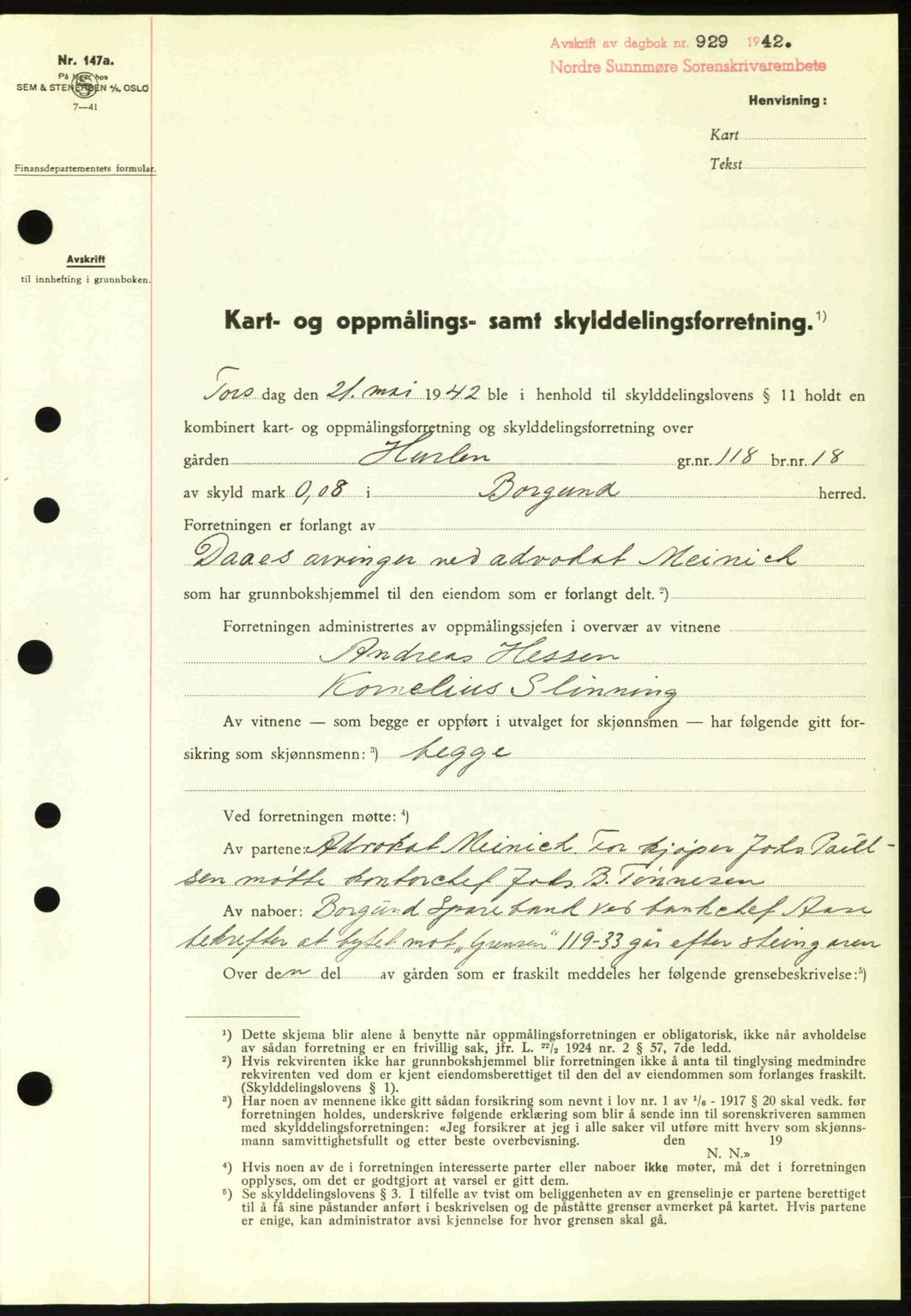 Nordre Sunnmøre sorenskriveri, SAT/A-0006/1/2/2C/2Ca: Pantebok nr. A13, 1942-1942, Dagboknr: 929/1942