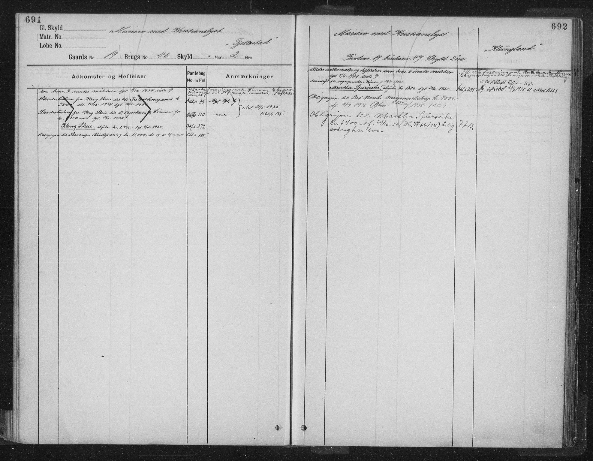 Jæren sorenskriveri, SAST/A-100310/01/4/41/41ABB/L0005: Panteregister nr. 41 ABB5, 1911, s. 691-692