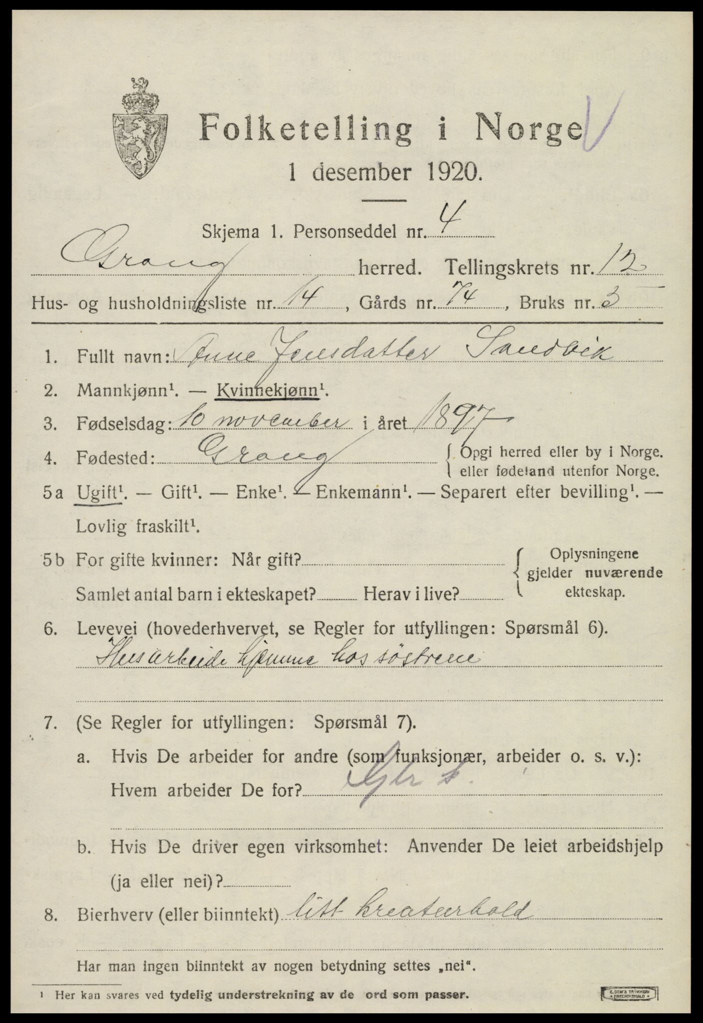 SAT, Folketelling 1920 for 1742 Grong herred, 1920, s. 6763