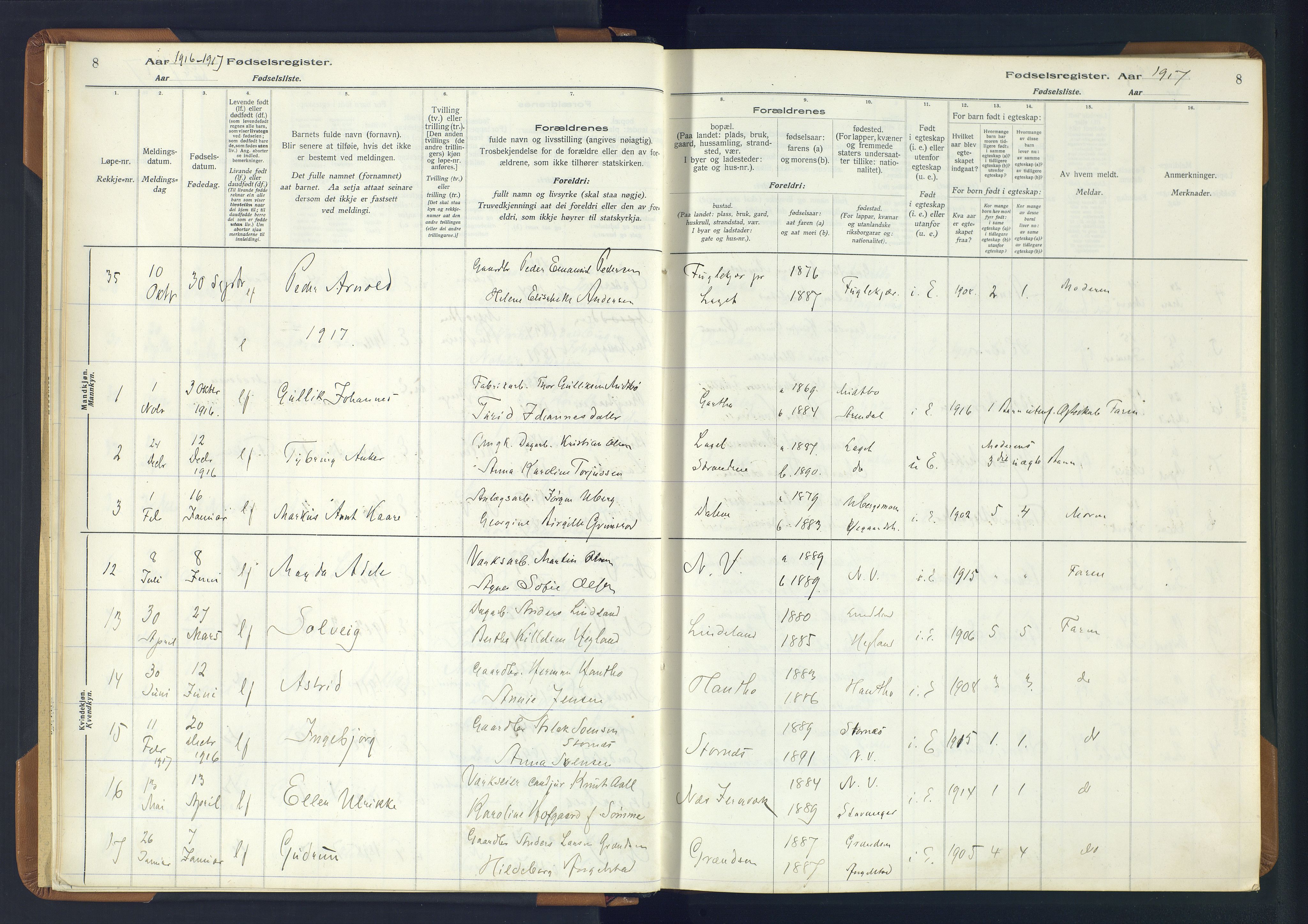 Holt sokneprestkontor, SAK/1111-0021/J/Ja/L0001: Fødselsregister nr. II.4.1, 1916-1946, s. 8