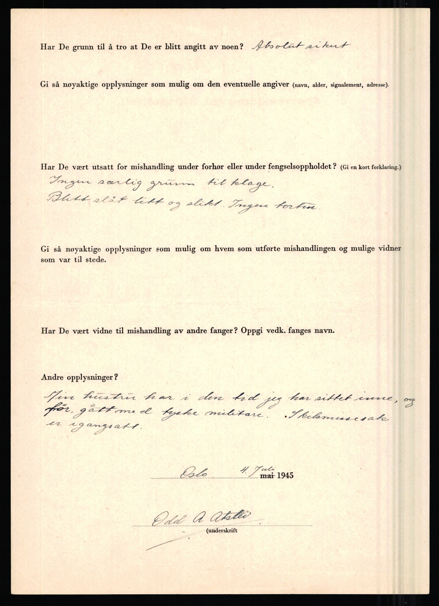 Rikspolitisjefen, AV/RA-S-1560/L/L0001: Abelseth, Rudolf - Berentsen, Odd, 1940-1945, s. 948