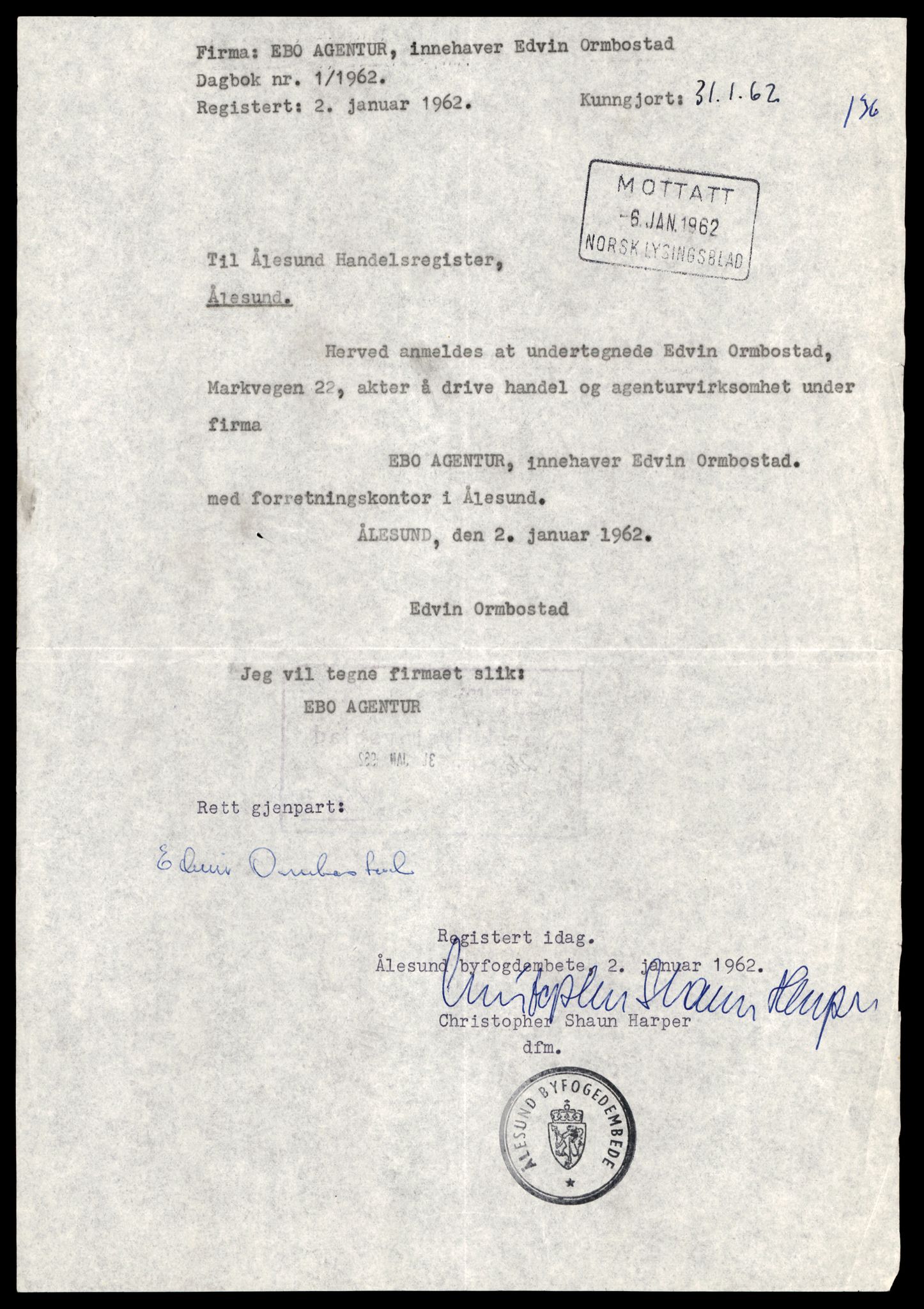 Ålesund sorenskriveri, AV/SAT-A-4383/2/J/Jd/Jde/L0006: Bilag. Enkeltmannsforetak Ebo - Eur, 1936-1987, s. 3