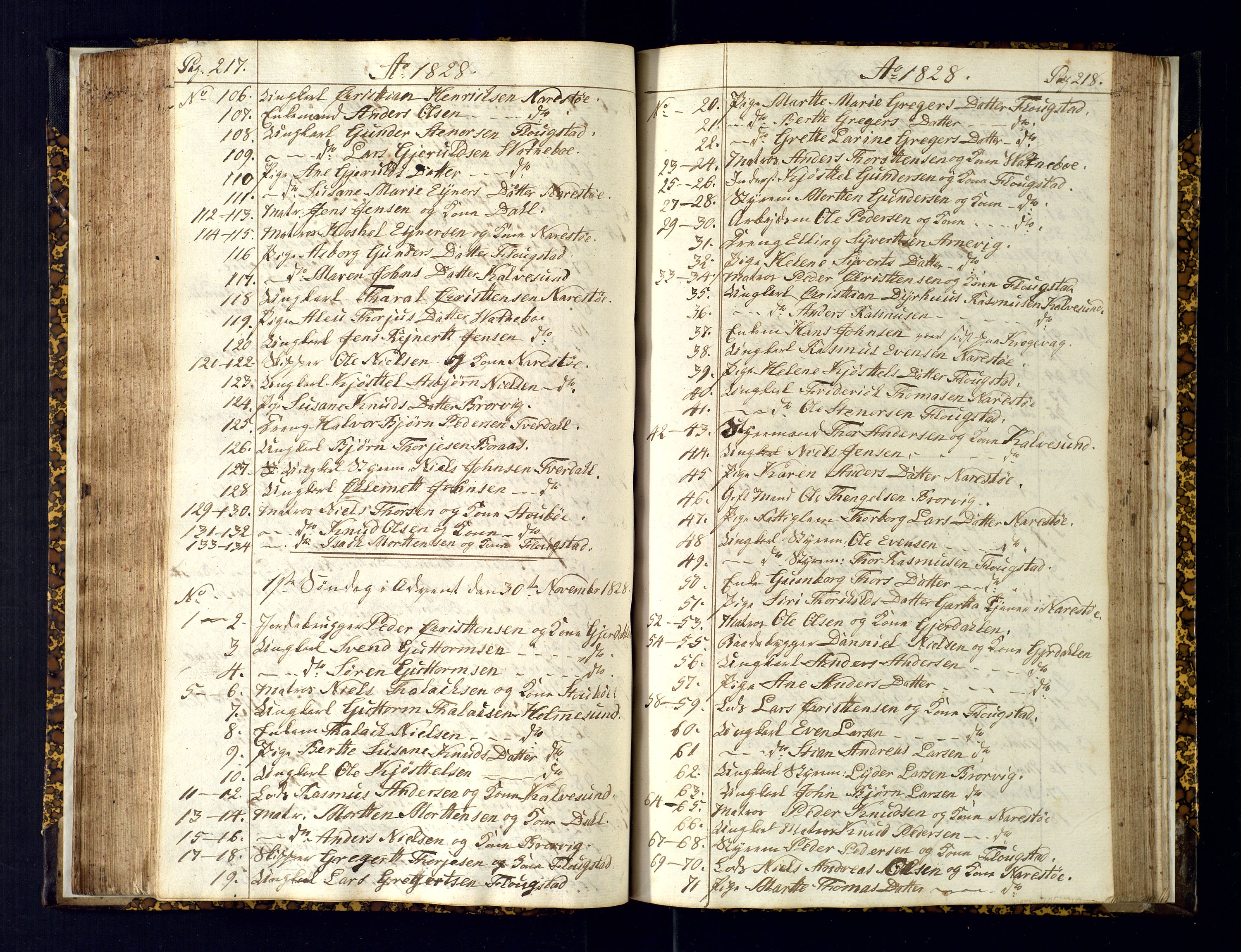 Dypvåg sokneprestkontor, AV/SAK-1111-0007/F/Fc/Fcb/L0001: Kommunikantprotokoll nr. C-1, 1813-1840, s. 217-218