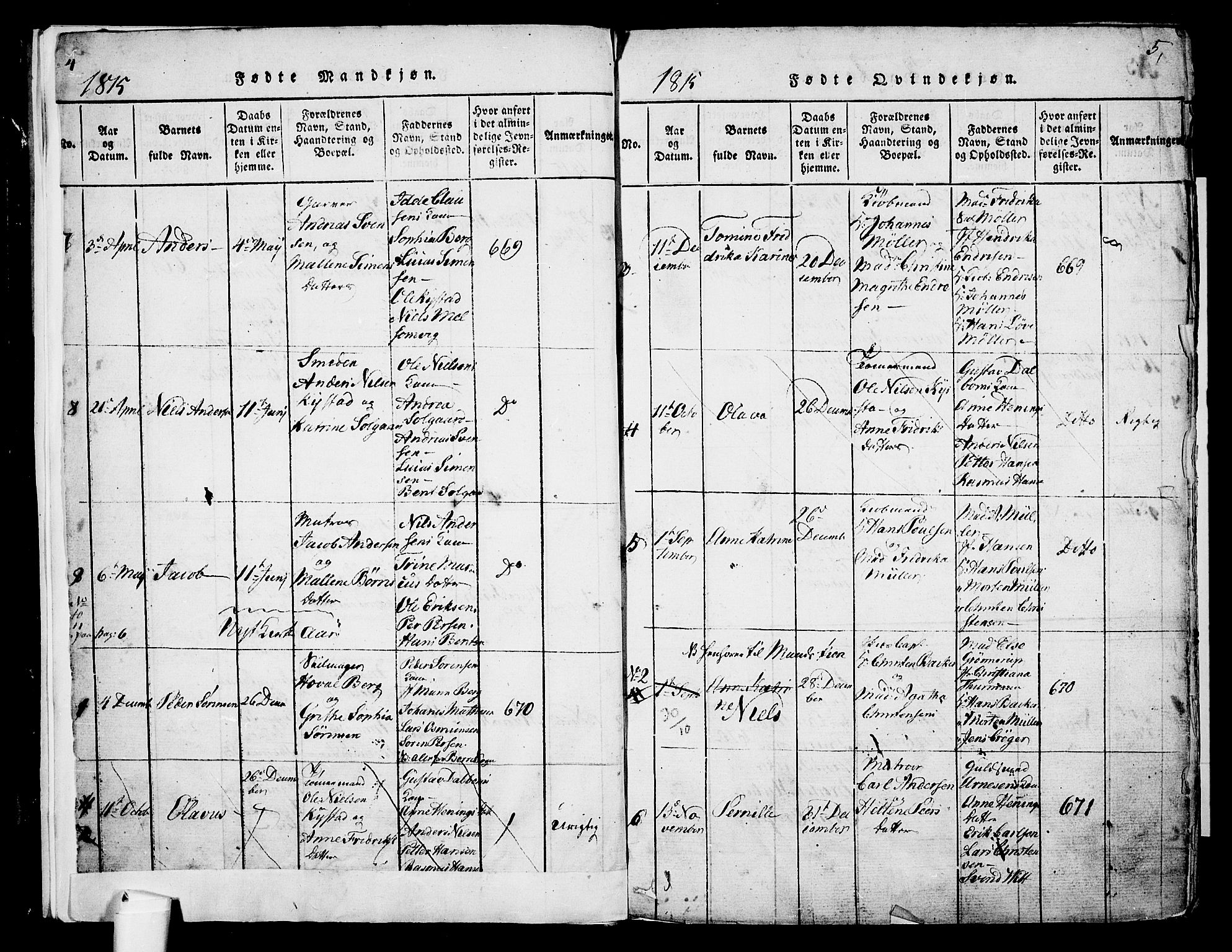 Holmestrand kirkebøker, AV/SAKO-A-346/G/Ga/L0001: Klokkerbok nr. 1, 1814-1848, s. 4-5